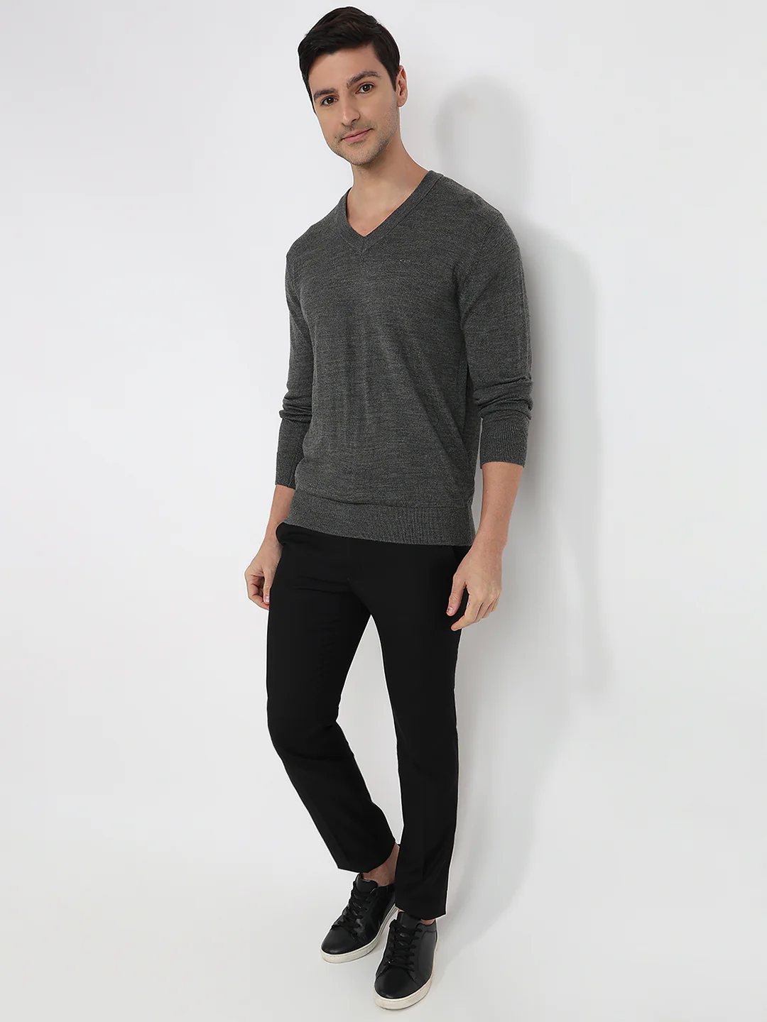 Colorplus Men Grey Solid Regular Fit Wool Blend Sweatshirt - Image 5