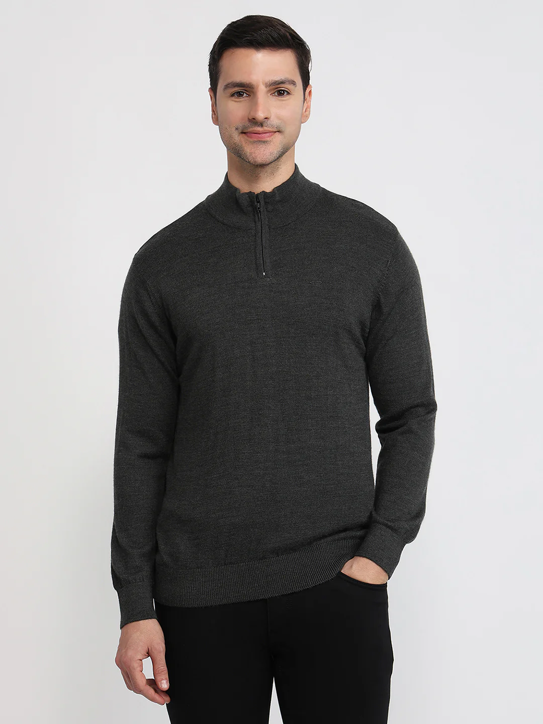 Colorplus Men Grey Solid Regular Fit Wool Blend Sweatshirt