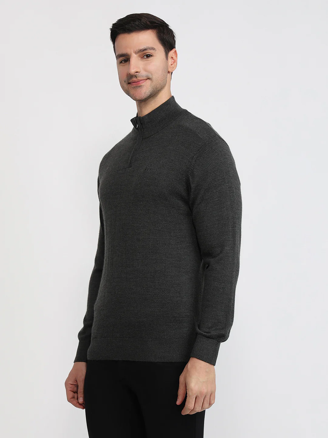 Colorplus Men Grey Solid Regular Fit Wool Blend Sweatshirt - Image 2