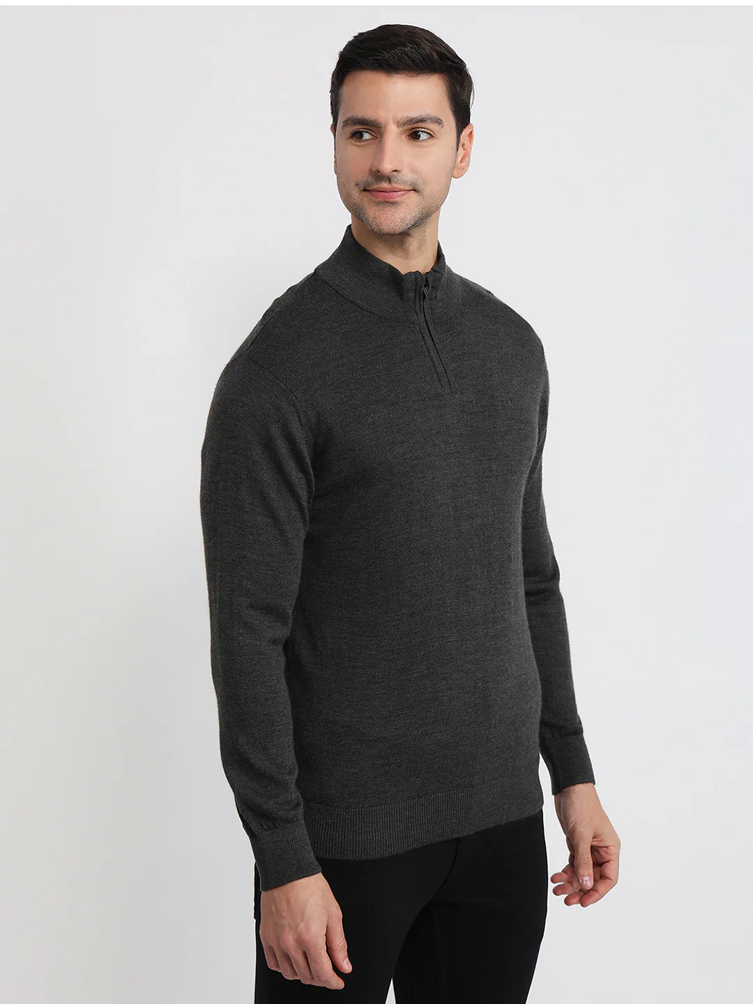 Colorplus Men Grey Solid Regular Fit Wool Blend Sweatshirt - Image 3