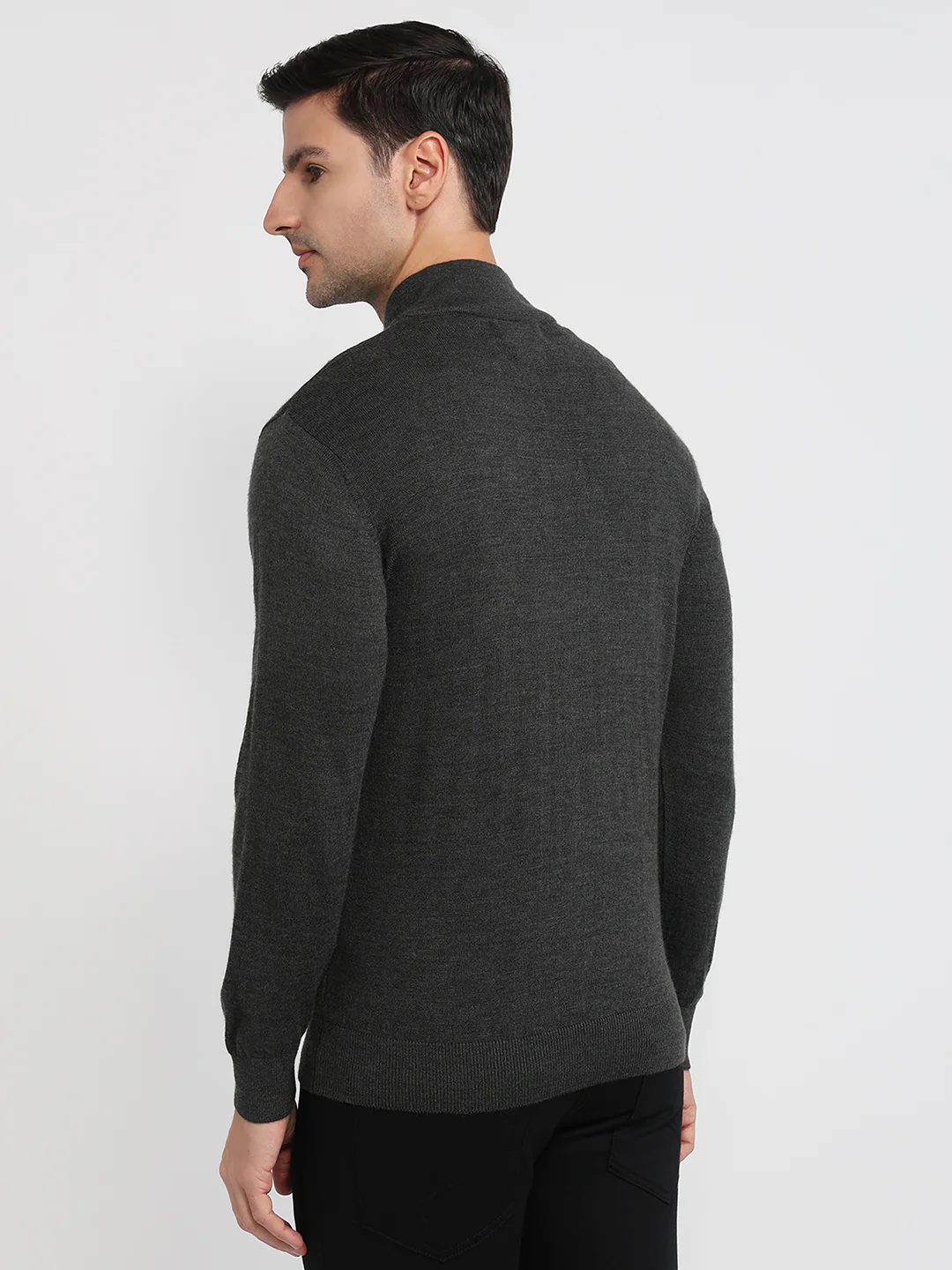 Colorplus Men Grey Solid Regular Fit Wool Blend Sweatshirt - Image 4