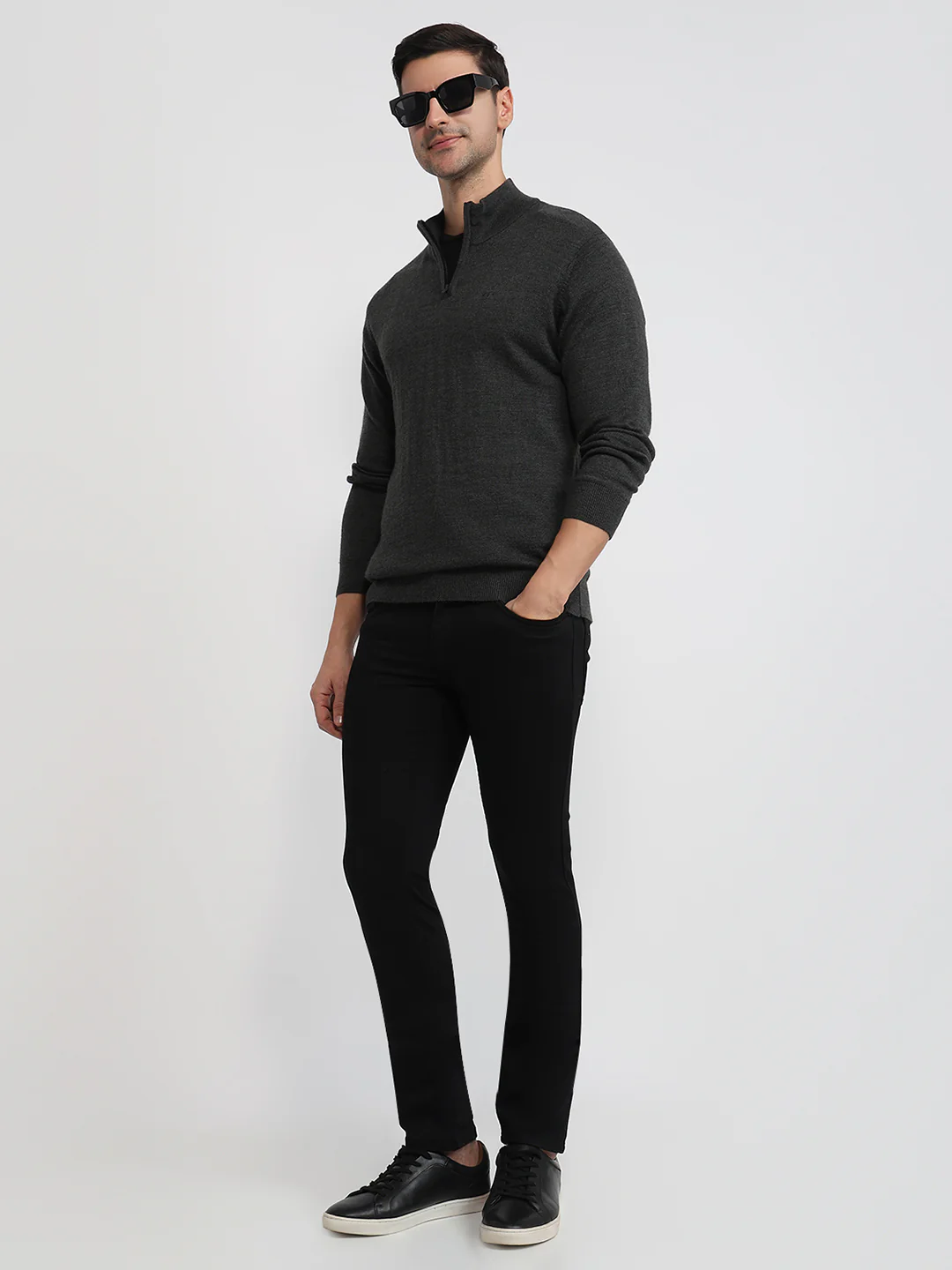 Colorplus Men Grey Solid Regular Fit Wool Blend Sweatshirt - Image 5
