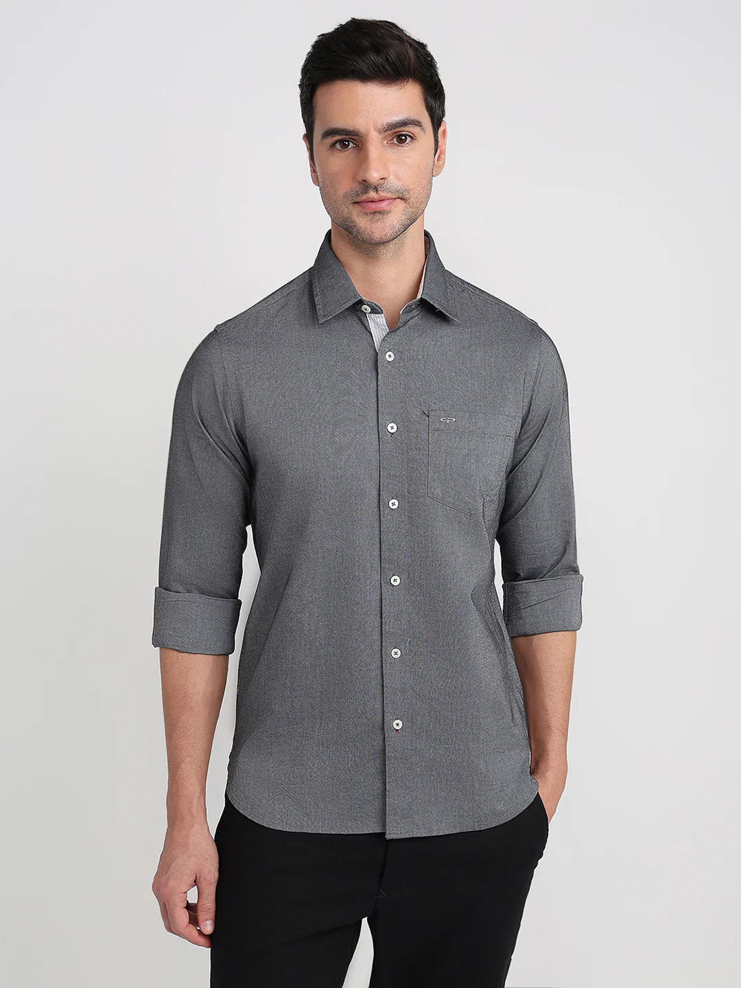 Colorplus Men Grey Solid Slim Fit Cotton Full Sleeve Casual Shirt