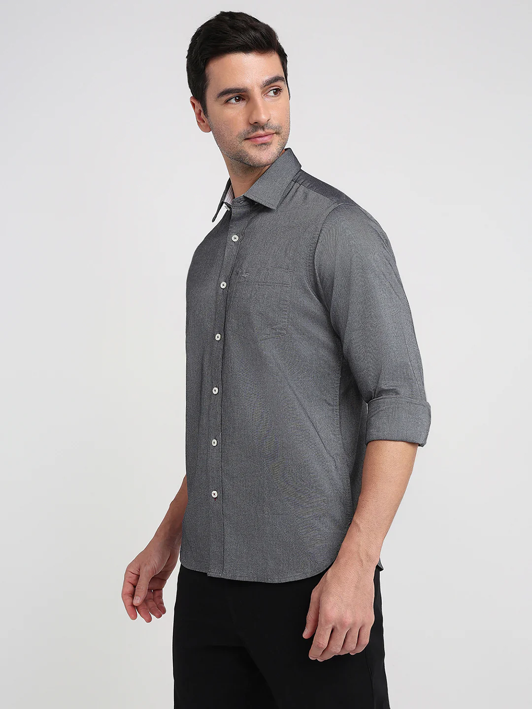 Colorplus Men Grey Solid Slim Fit Cotton Full Sleeve Casual Shirt - Image 2