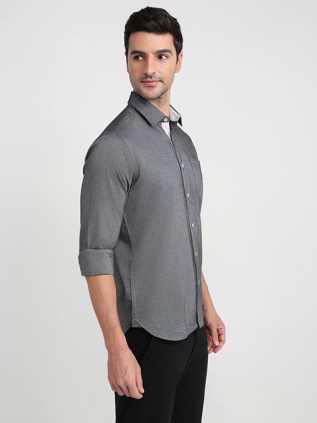 Colorplus Men Grey Solid Slim Fit Cotton Full Sleeve Casual Shirt - Image 3