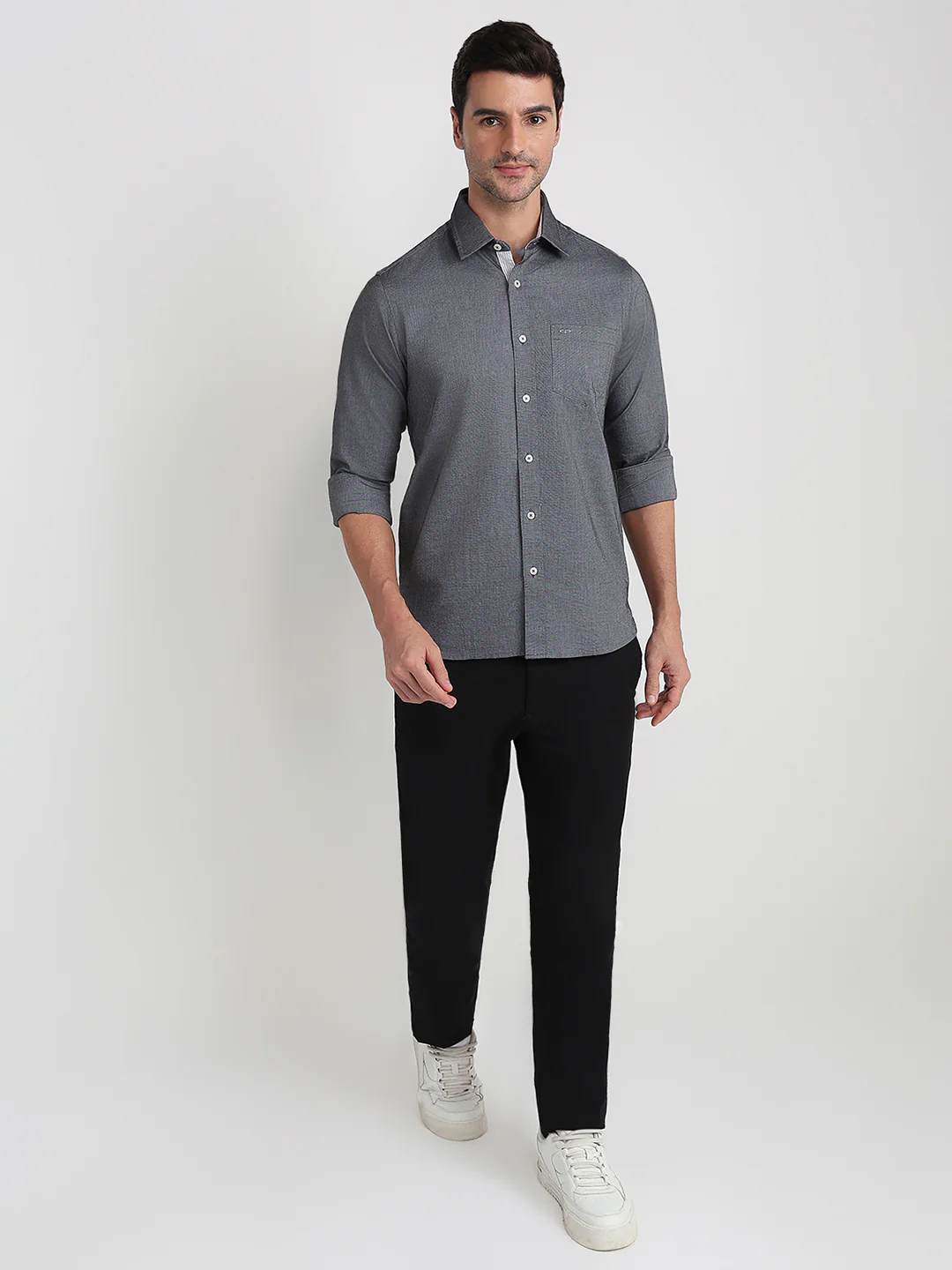 Colorplus Men Grey Solid Slim Fit Cotton Full Sleeve Casual Shirt - Image 5