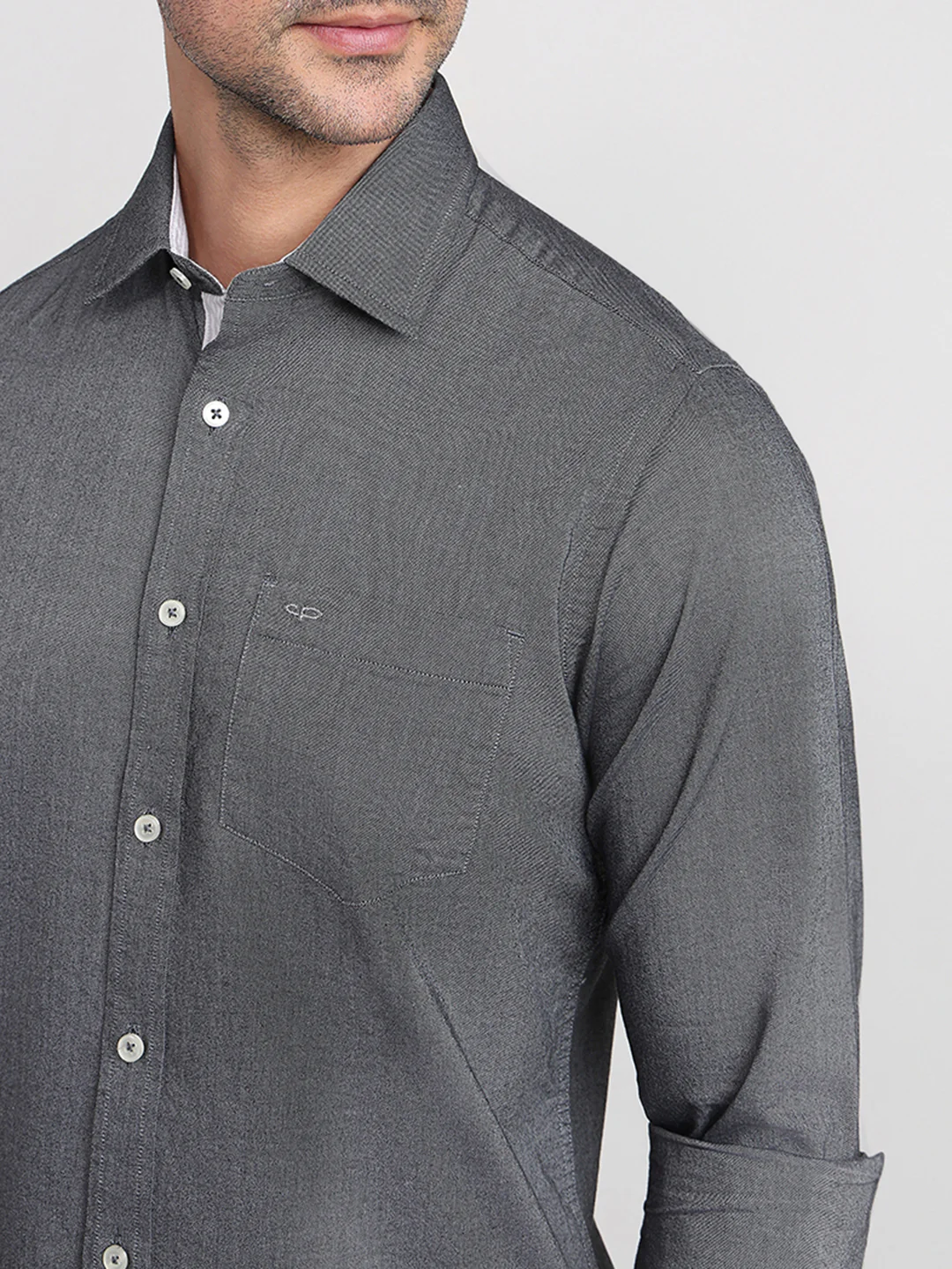 Colorplus Men Grey Solid Slim Fit Cotton Full Sleeve Casual Shirt - Image 6