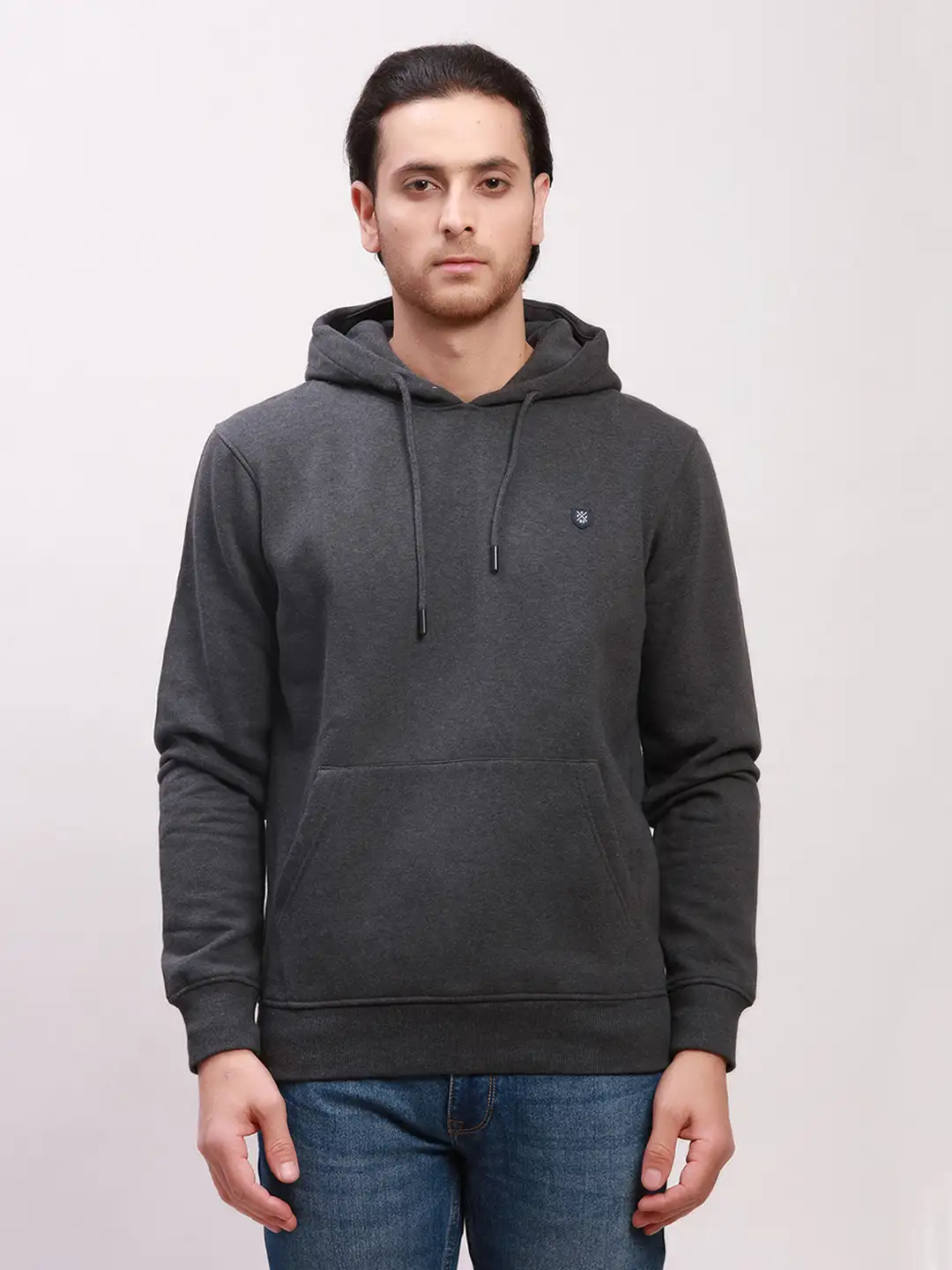 Colorplus Men Grey Solid Tailored Fit Cotton Full Sleeve Sweatshirts