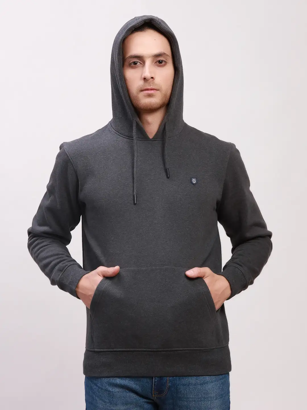 Colorplus Men Grey Solid Tailored Fit Cotton Full Sleeve Sweatshirts - Image 6