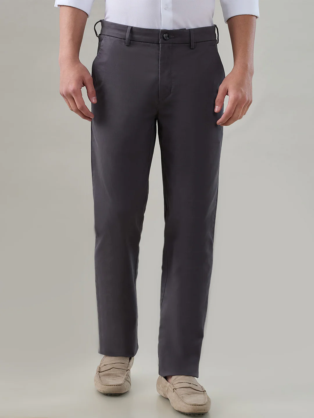 Colorplus Men Grey Twill Regular Fit Cotton Blend Trouser