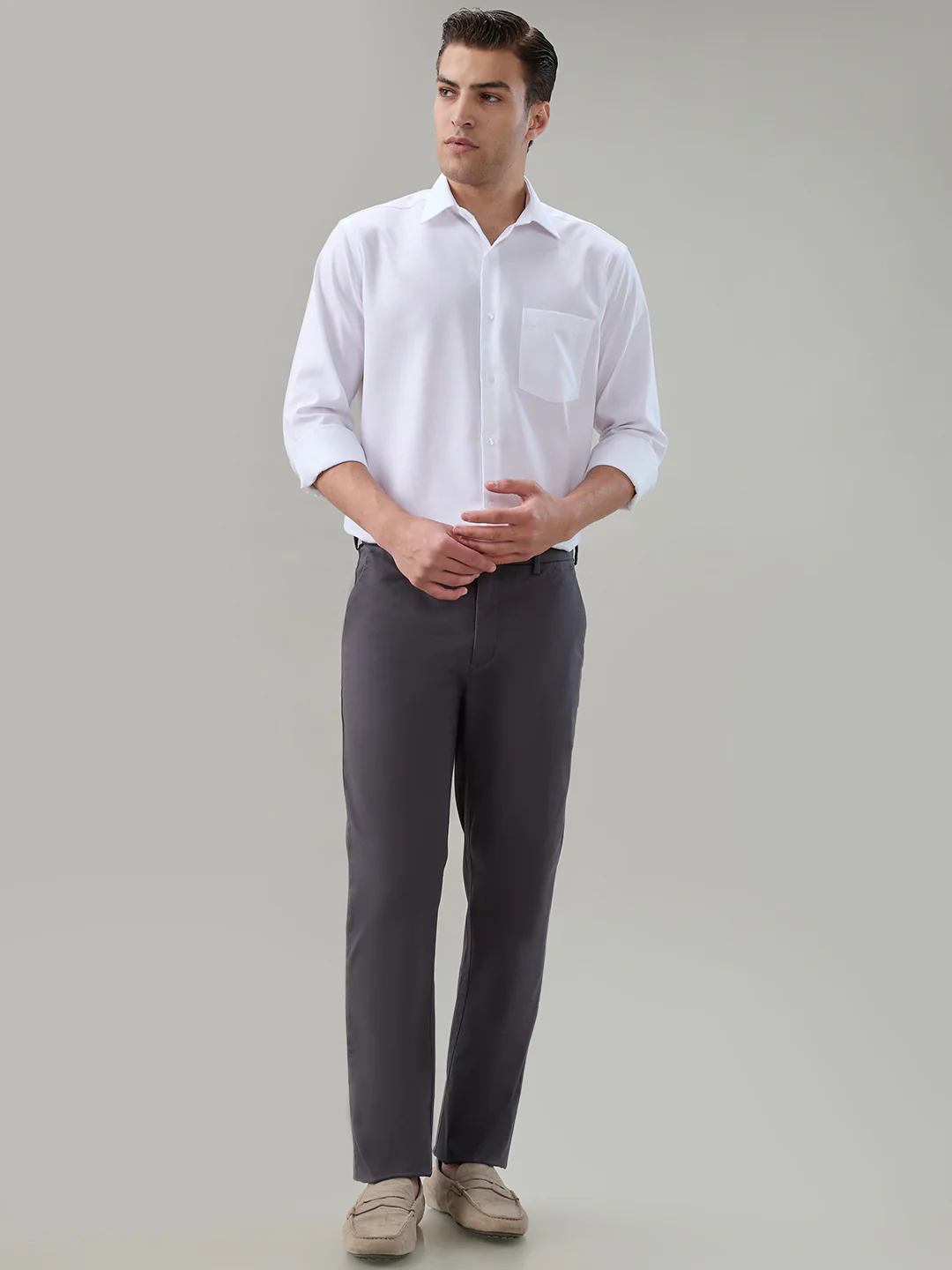 Colorplus Men Grey Twill Regular Fit Cotton Blend Trouser - Image 5