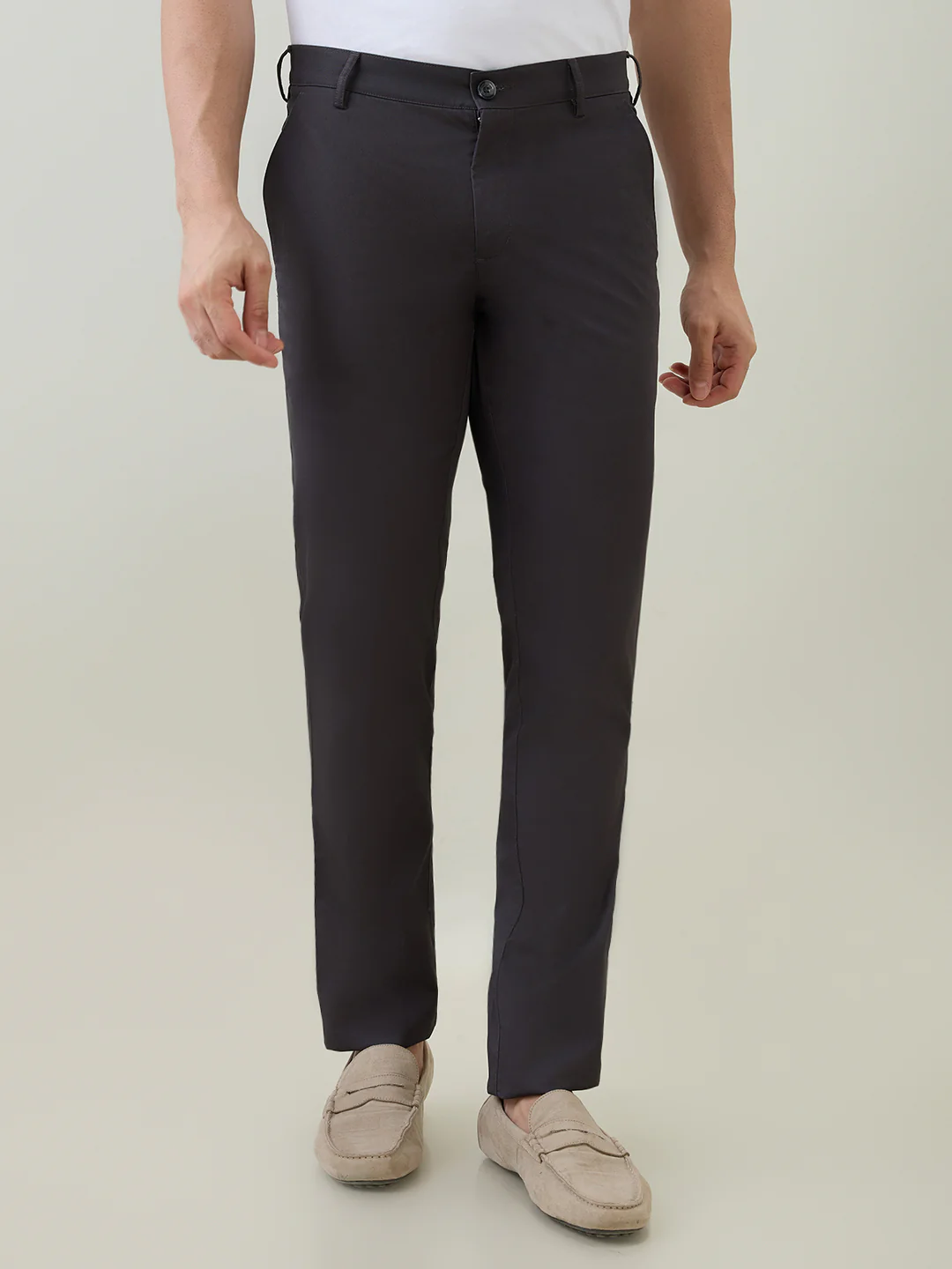 Colorplus Men Grey Twill Slim Fit Cotton Trouser