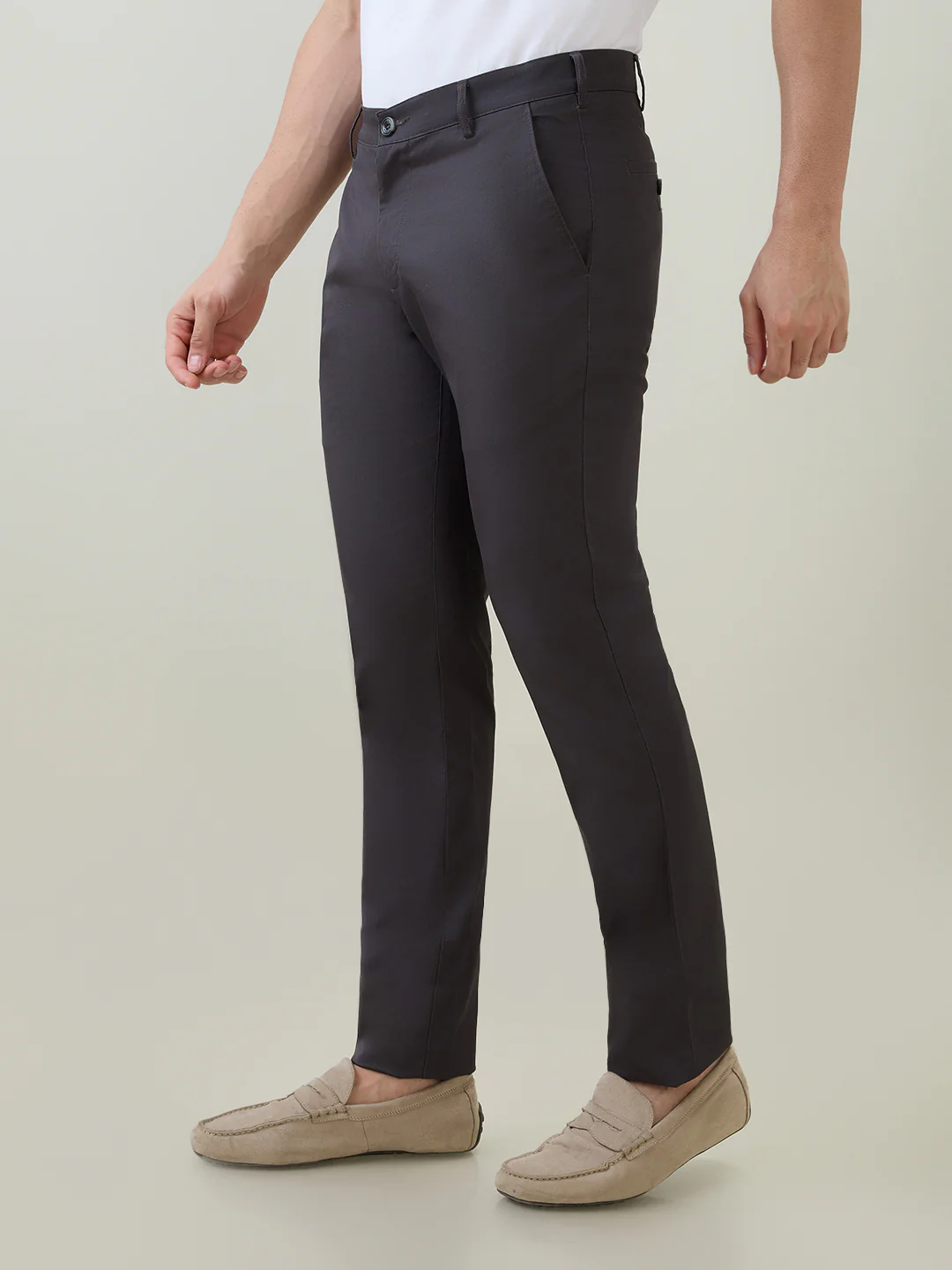 Colorplus Men Grey Twill Slim Fit Cotton Trouser - Image 2