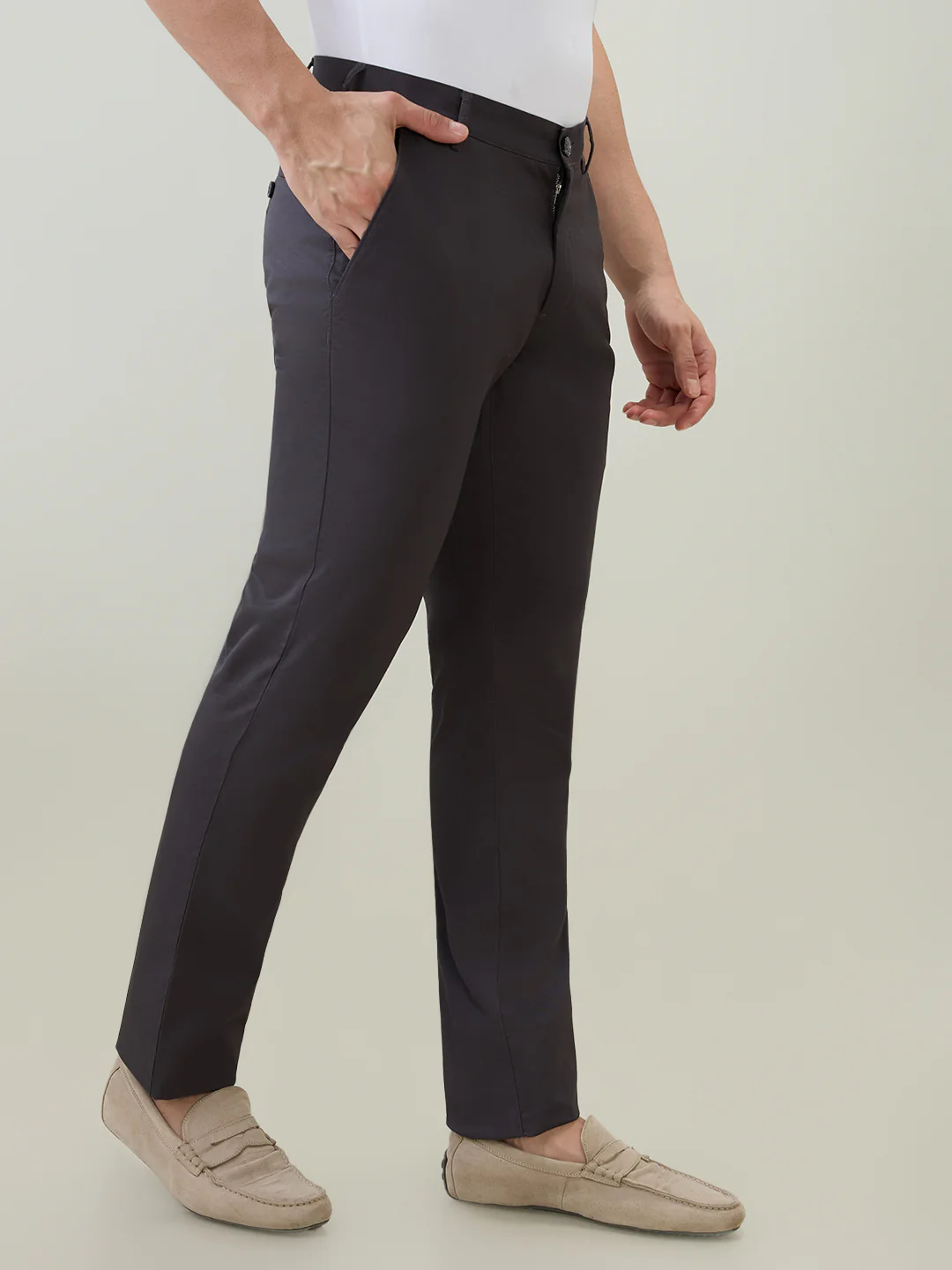 Colorplus Men Grey Twill Slim Fit Cotton Trouser - Image 3