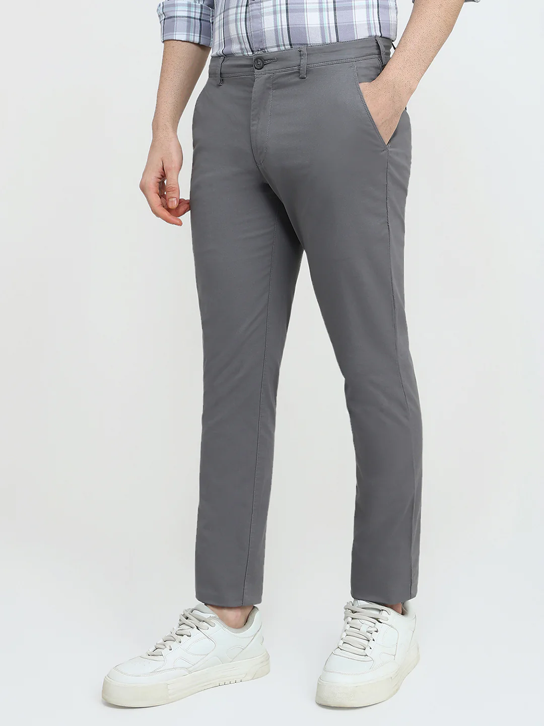 Colorplus Men Grey Twill Super Slim Fit Cotton Blend Trouser - Image 2