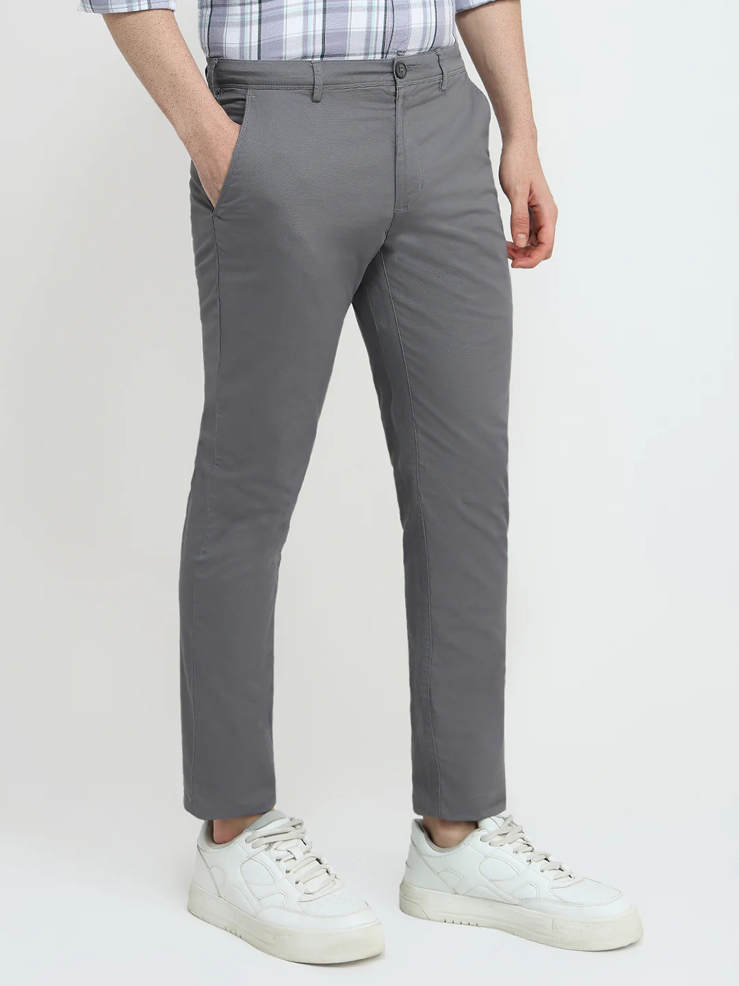 Colorplus Men Grey Twill Super Slim Fit Cotton Blend Trouser - Image 3
