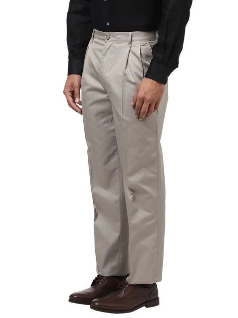 Colorplus Men Grey Yarn Dyed Classic Fit Cotton Trouser - Image 3