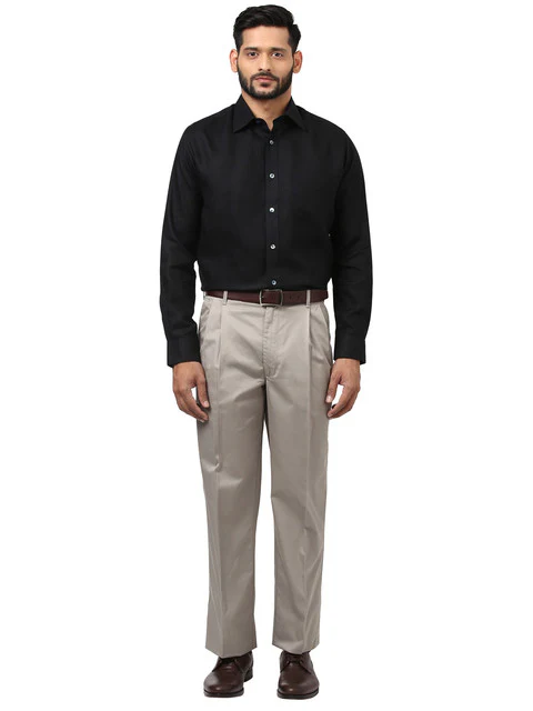 Colorplus Men Grey Yarn Dyed Classic Fit Cotton Trouser - Image 5