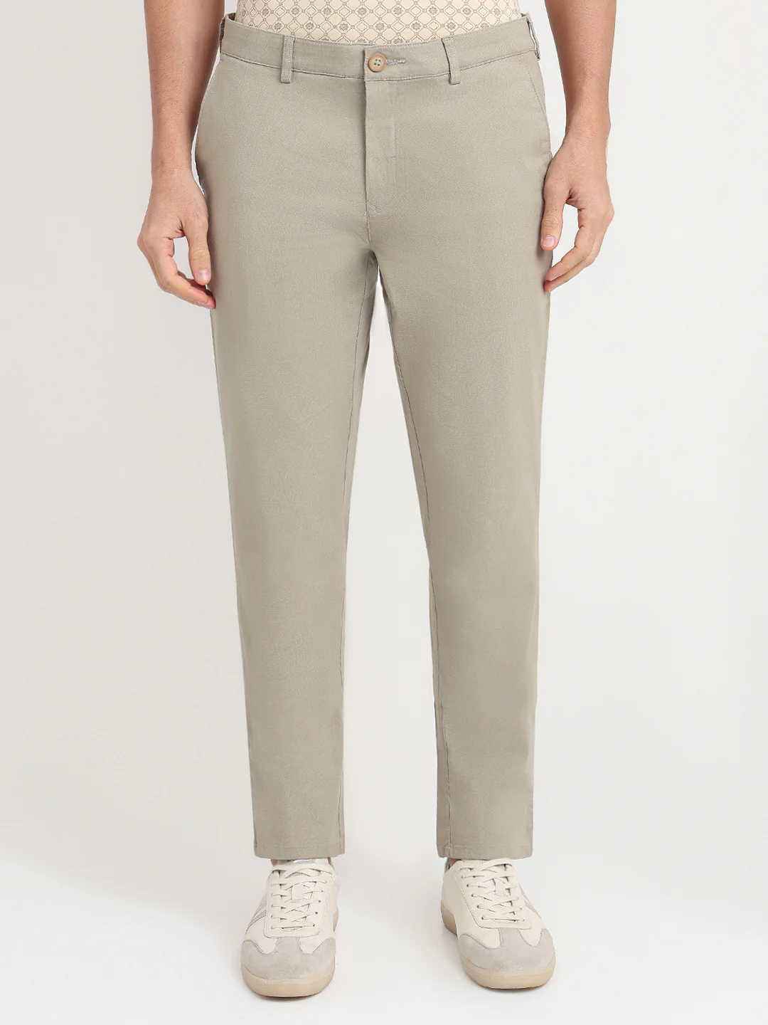 Colorplus Men Khaki Dobby Slim Fit Cotton Blend Trouser
