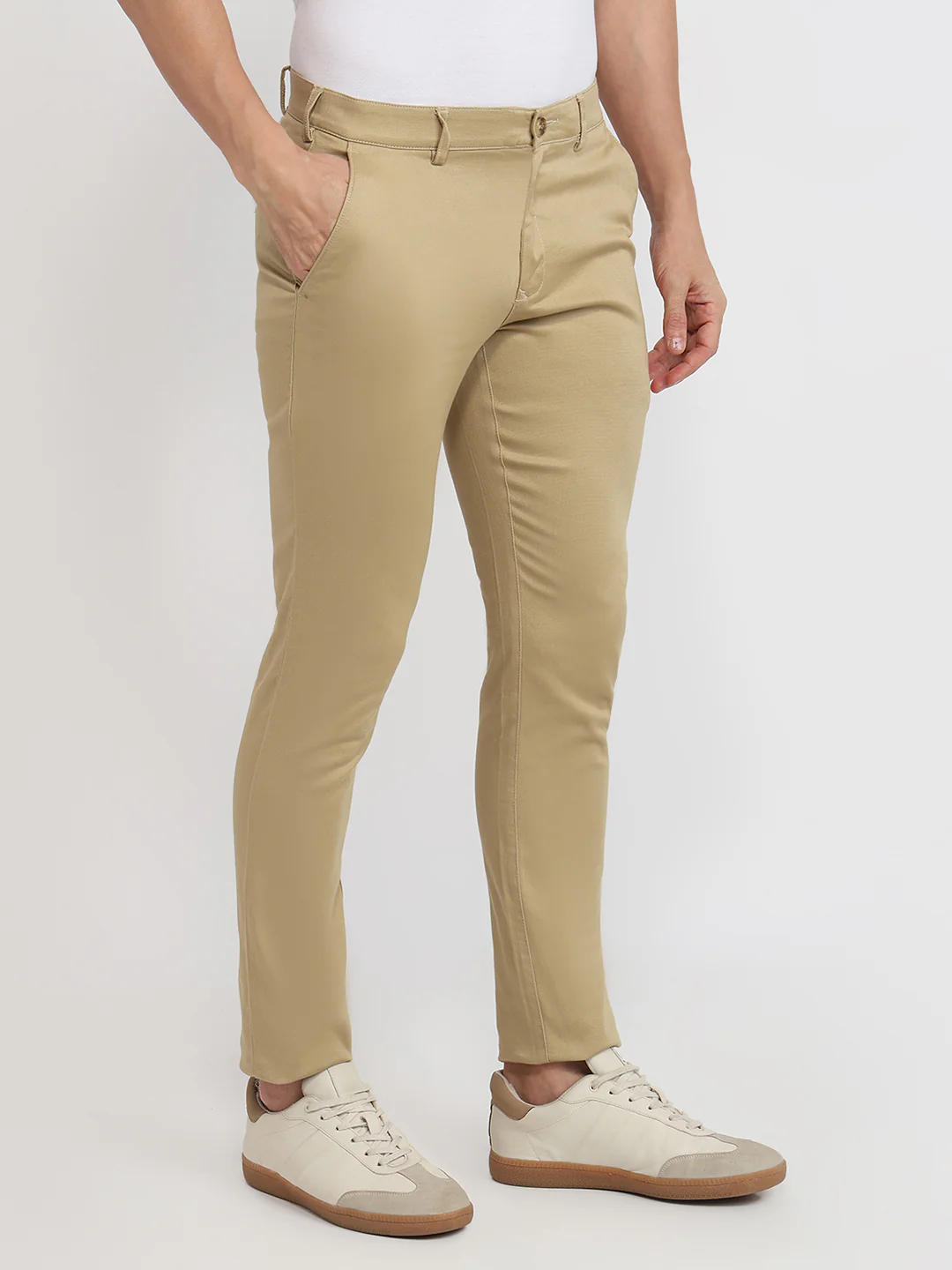 Colorplus Men Khaki Dobby Super Slim Fit Cotton Blend Trouser - Image 3