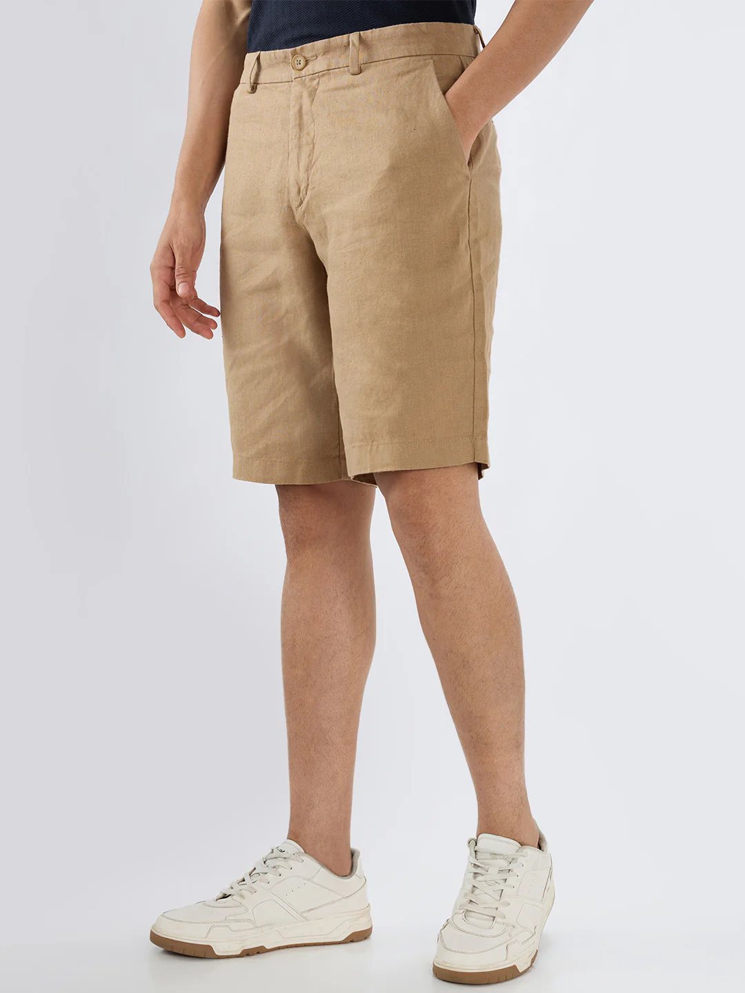 Colorplus Men Khaki Regular Fit Plain Linen Shorts - Image 3