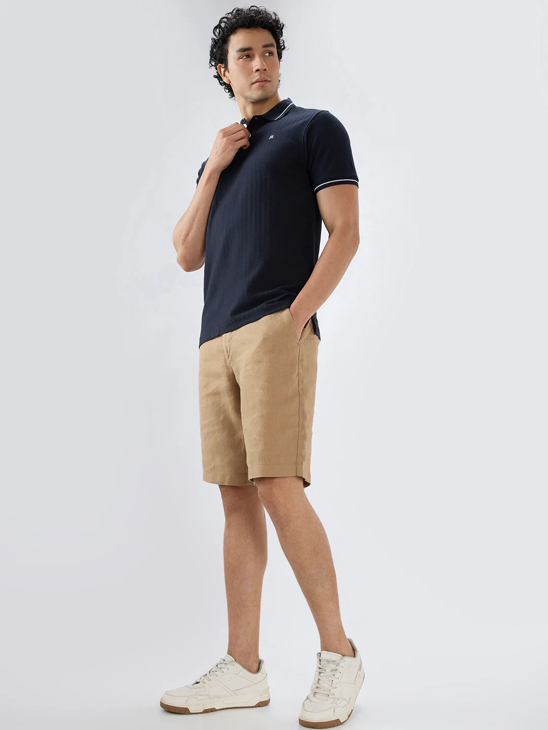 Colorplus Men Khaki Regular Fit Plain Linen Shorts - Image 5
