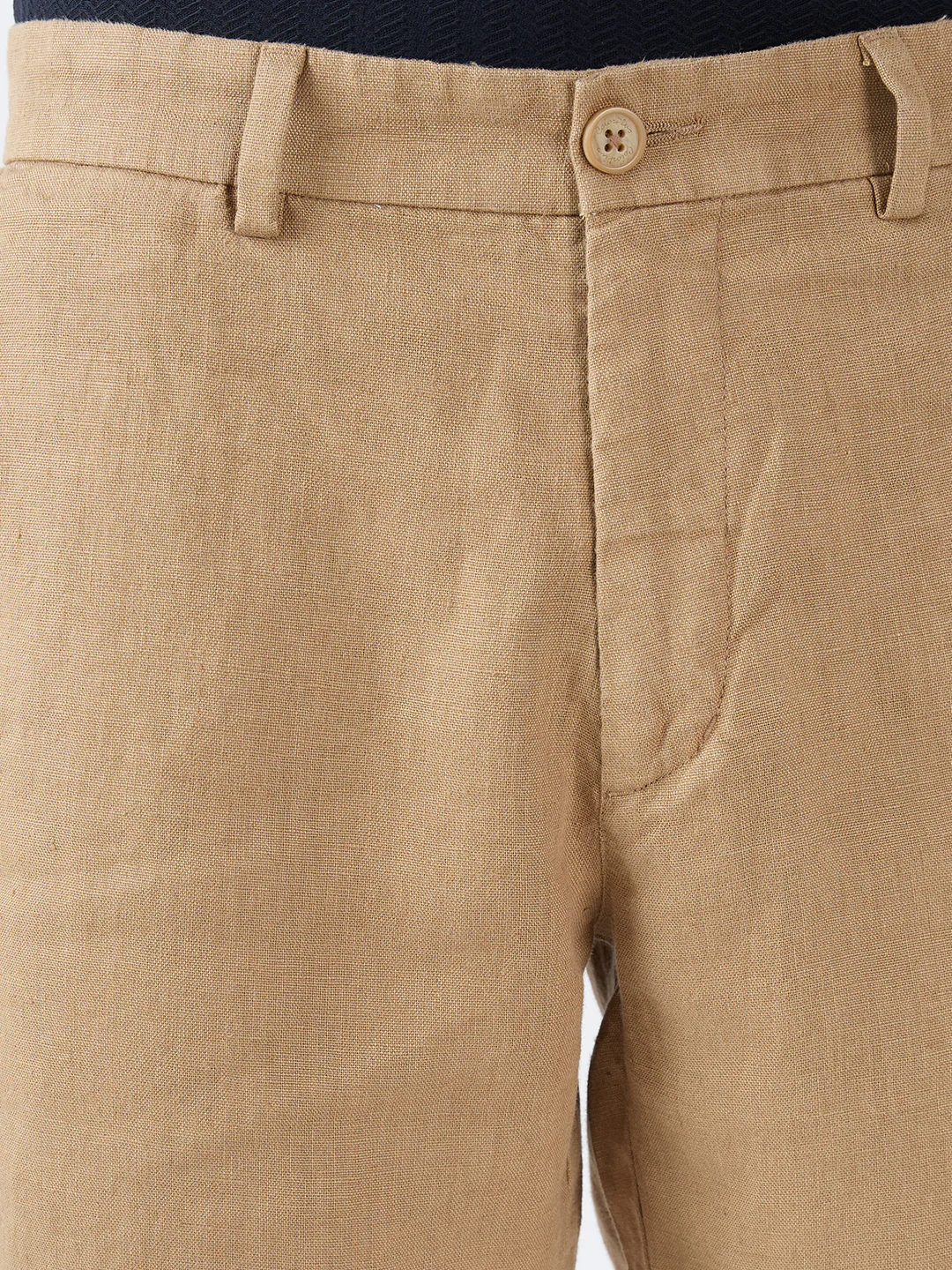 Colorplus Men Khaki Regular Fit Plain Linen Shorts - Image 6
