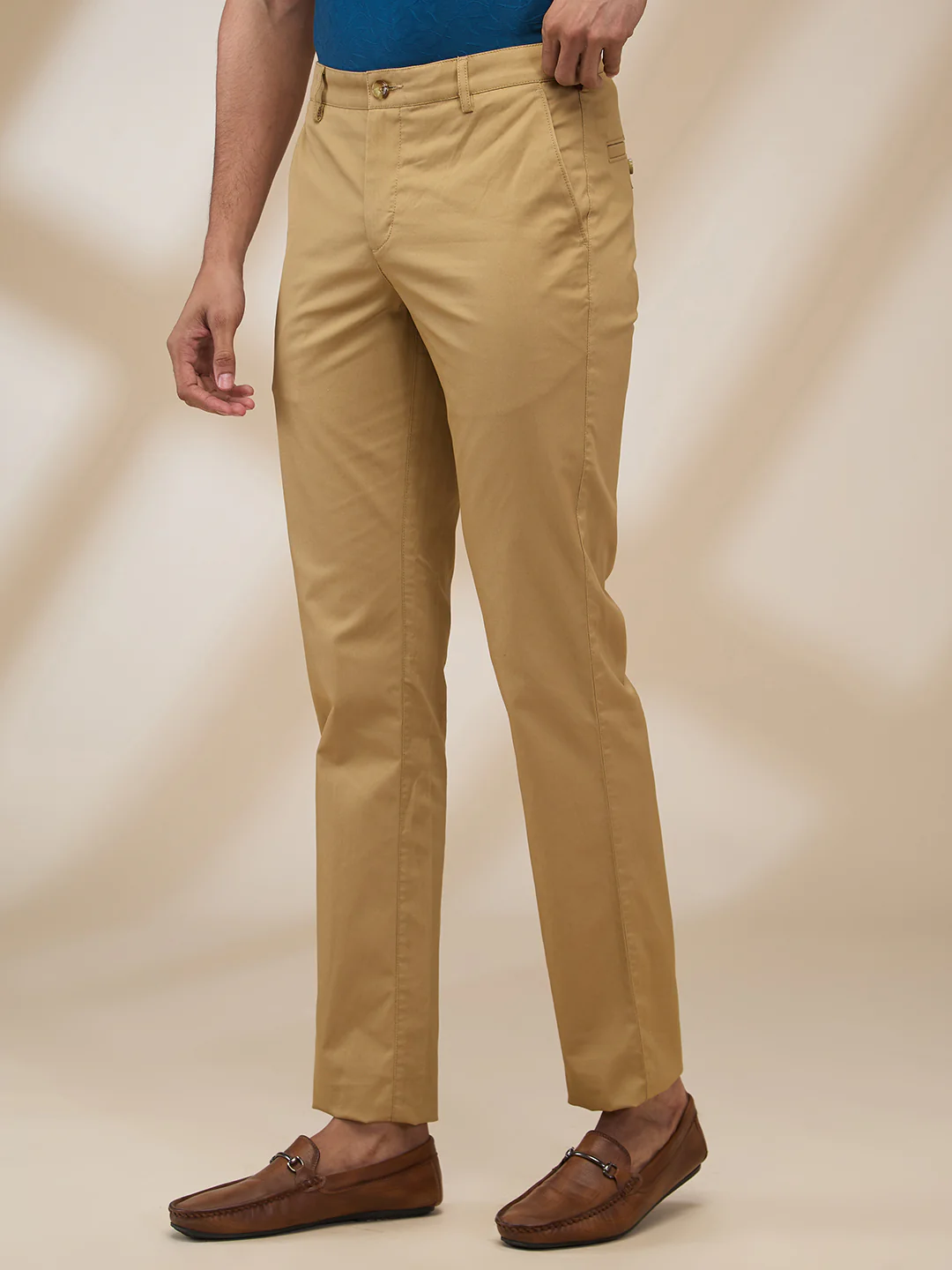 ColorPlus Men Khaki Solid Piece Dyed Comfort Fit Cotton Trouser - Image 3