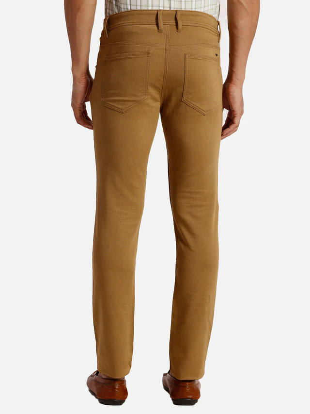 Colorplus Men Khaki Solid Piece Dyed Mid Rise Slim Fit Cotton Blend Trouser - Image 4