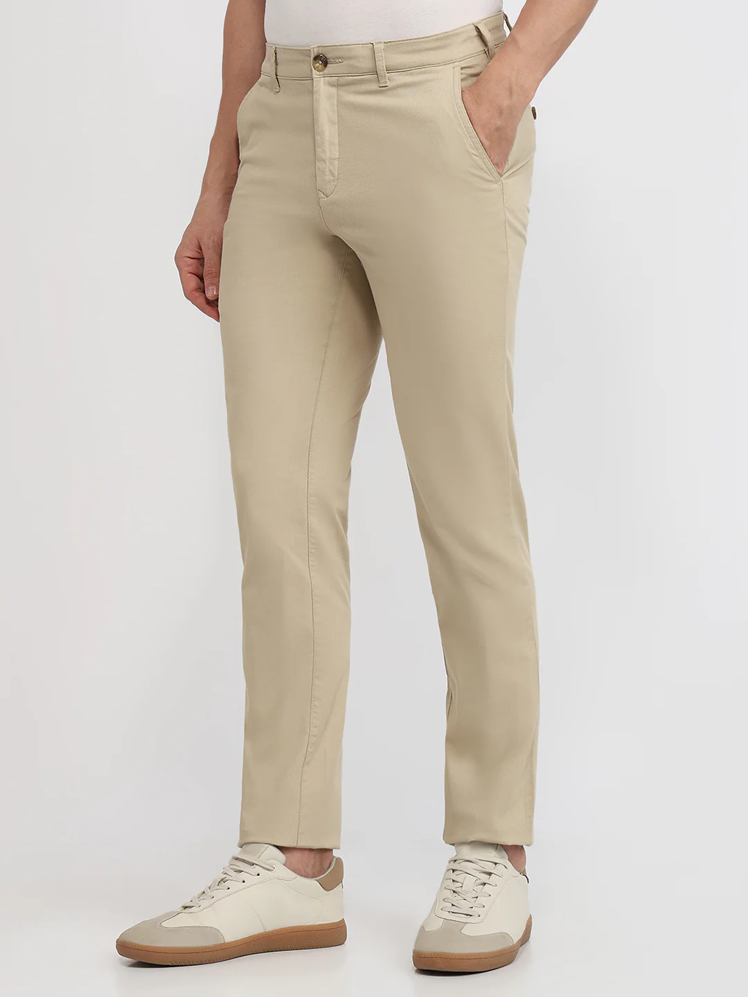 Colorplus Men Khaki Solid Piece Dyed Slim Fit Cotton Blend Trouser - Image 2