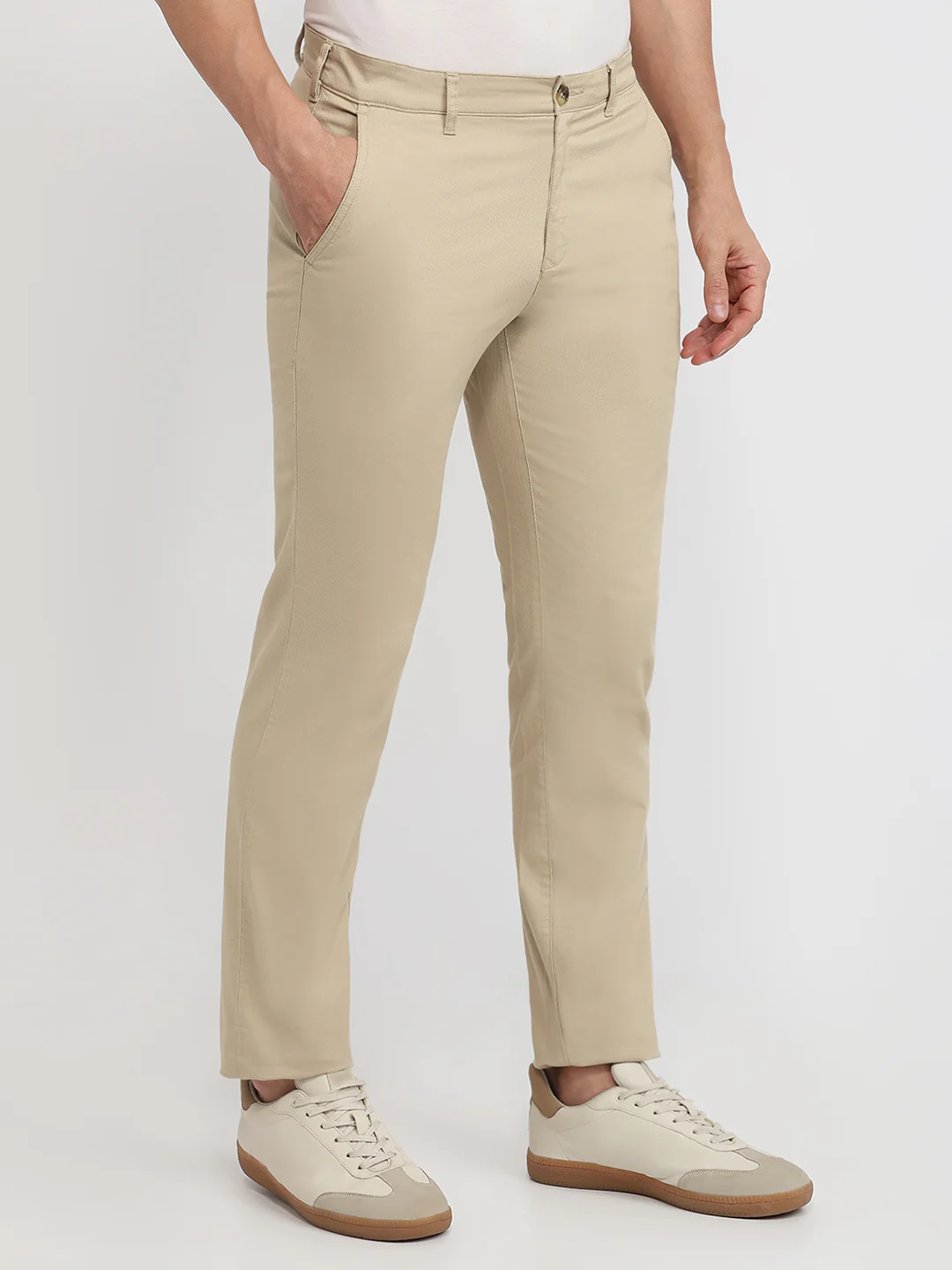 Colorplus Men Khaki Solid Piece Dyed Slim Fit Cotton Blend Trouser - Image 3
