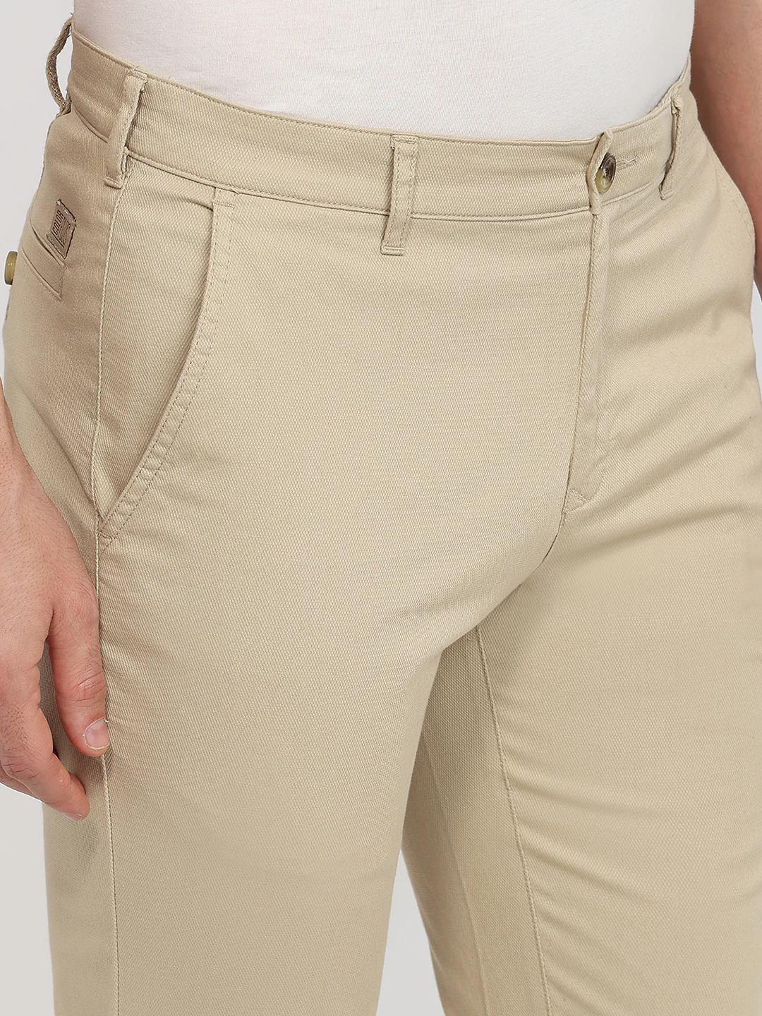 Colorplus Men Khaki Solid Piece Dyed Slim Fit Cotton Blend Trouser - Image 6