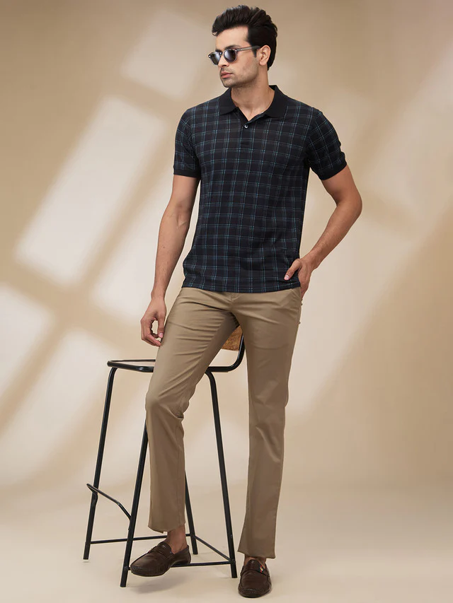 Colorplus Men Khaki Solid Slim Fit Cotton Blend Trouser - Image 2