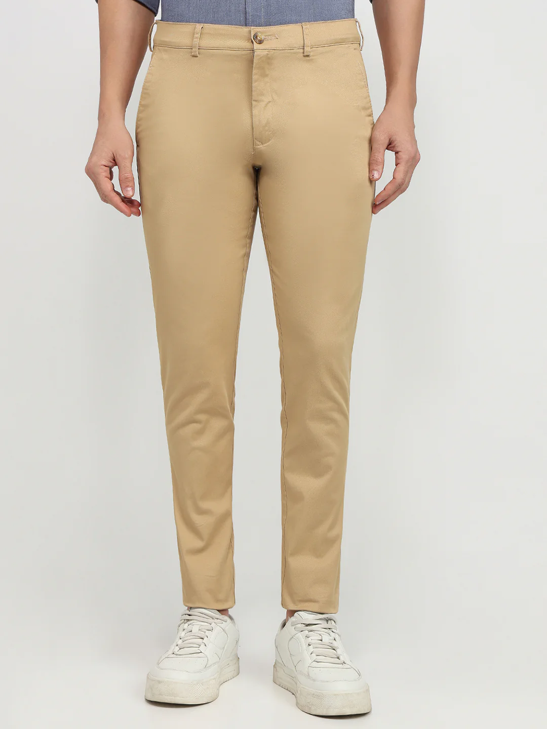 Colorplus Men Khaki Twill Tapered Fit Cotton Blend Trouser