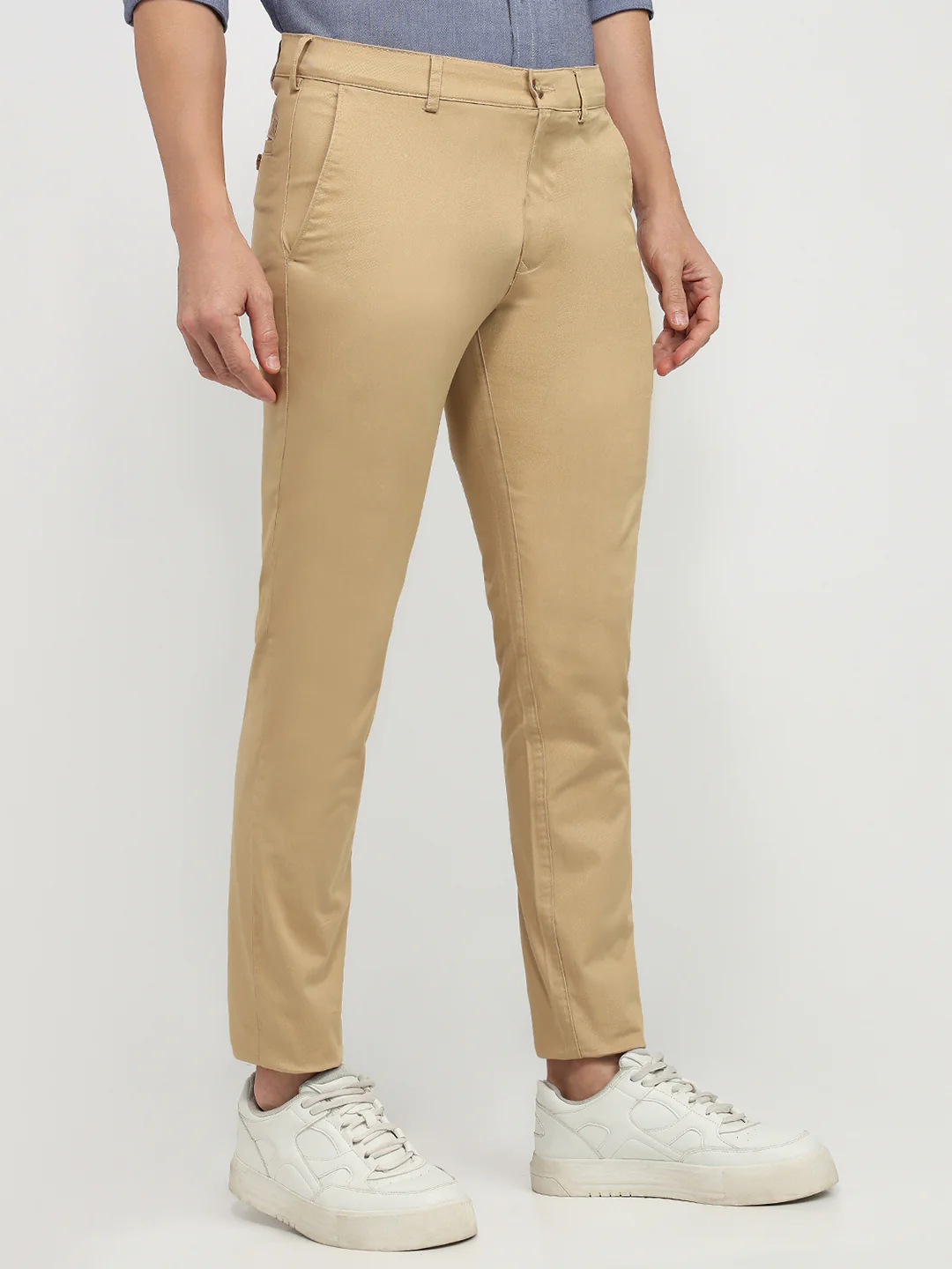 Colorplus Men Khaki Twill Tapered Fit Cotton Blend Trouser - Image 3