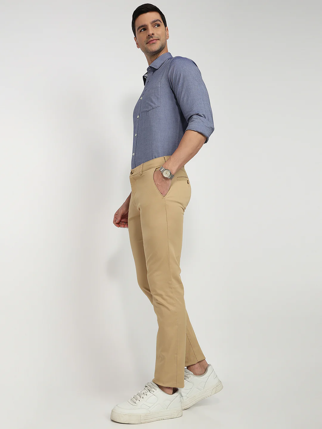 Colorplus Men Khaki Twill Tapered Fit Cotton Blend Trouser - Image 5