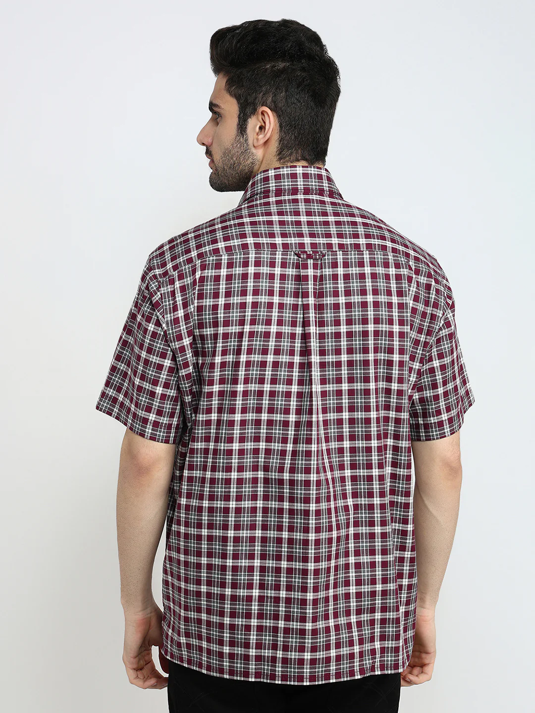 Colorplus Men Maroon Checks Comfort Fit Cotton Half Sleeve Casual Shirt - Image 4