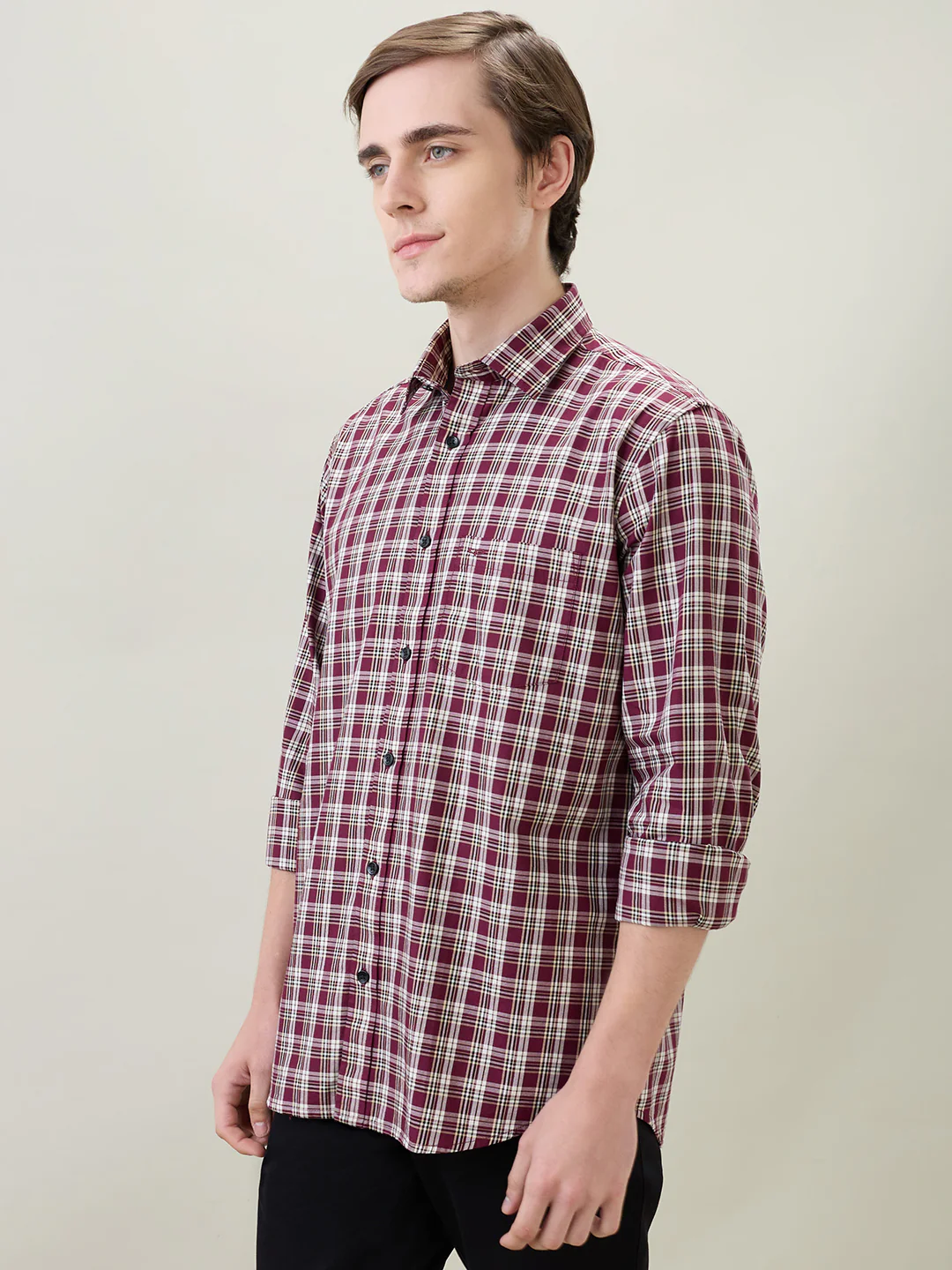 Colorplus Men Maroon Checks Regular Fit Cotton Full Sleeve Casual Shirt - Image 3