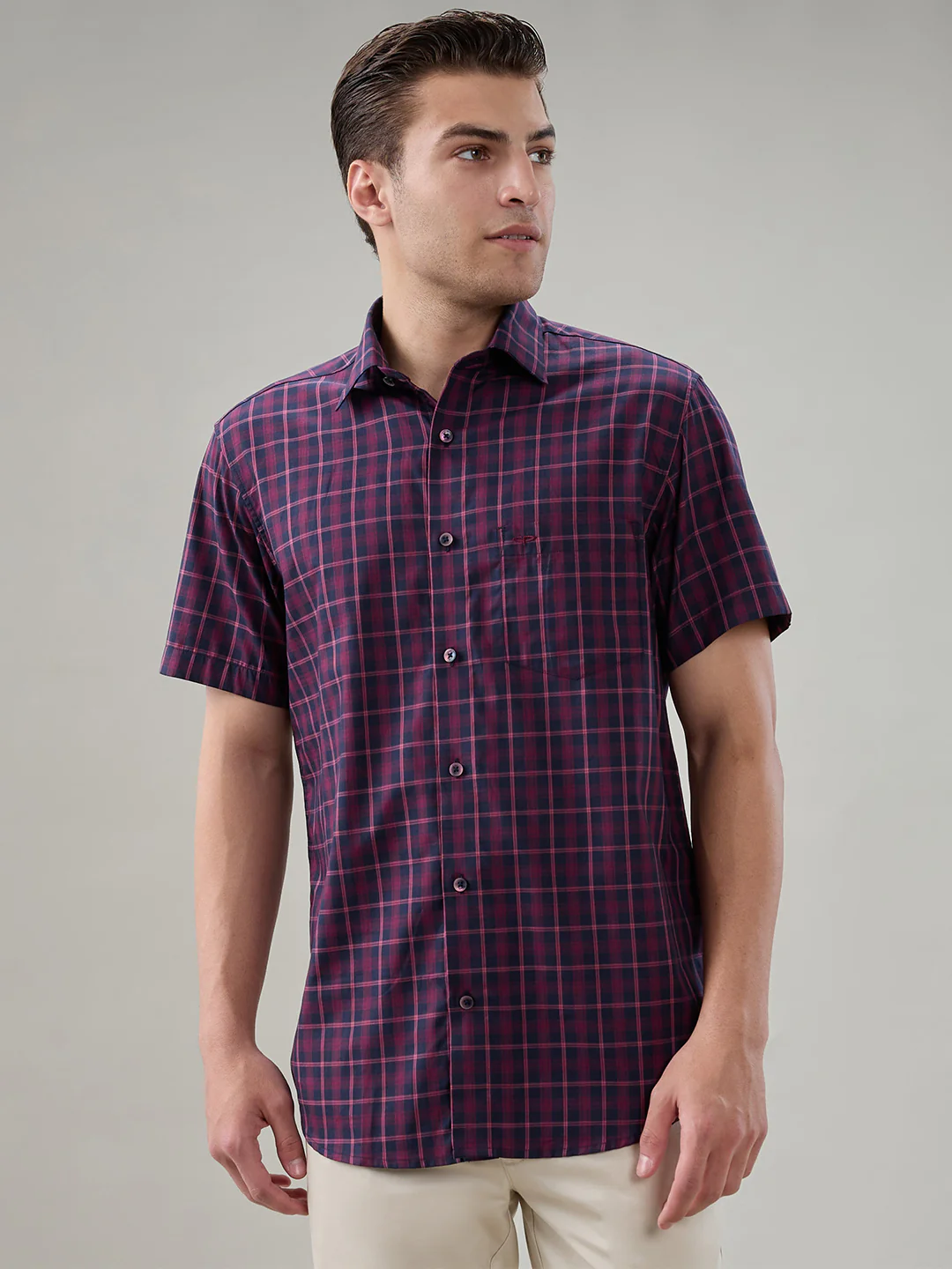 Colorplus Men Maroon Checks Regular Fit Cotton Shirt