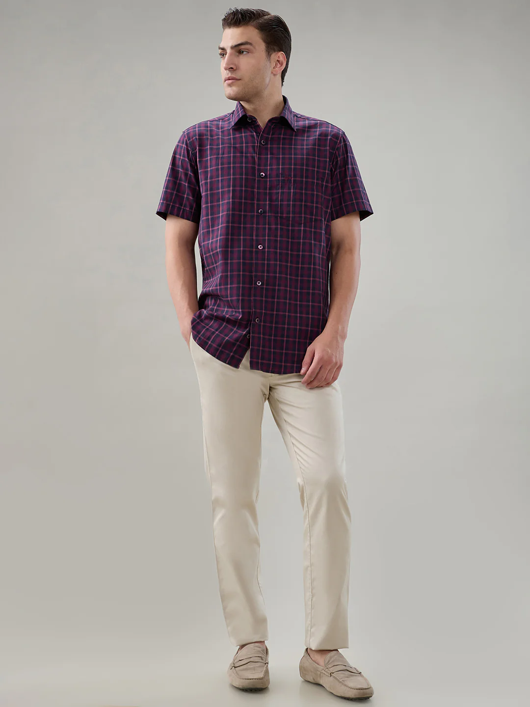 Colorplus Men Maroon Checks Regular Fit Cotton Shirt - Image 5