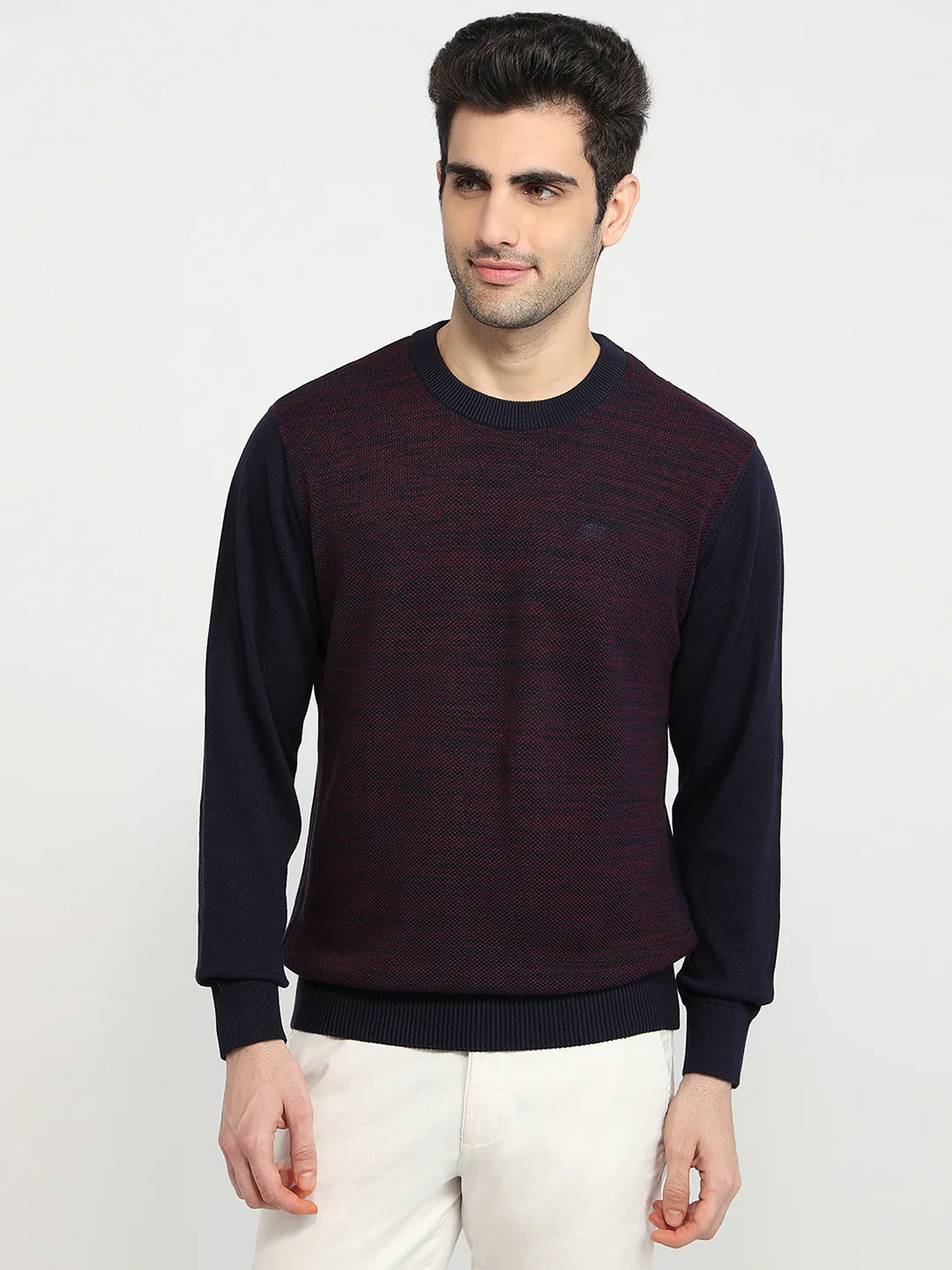 Colorplus Men Maroon Jacquard Regular Fit Cotton Sweatshirt