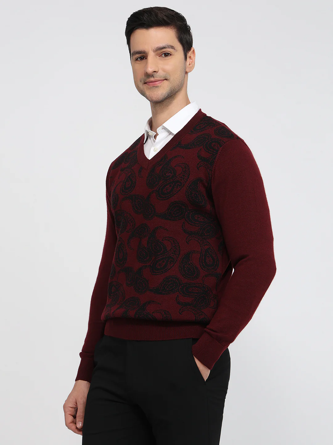 Colorplus Men Maroon Jacquard Regular Fit Wool Blend Sweatshirt - Image 2