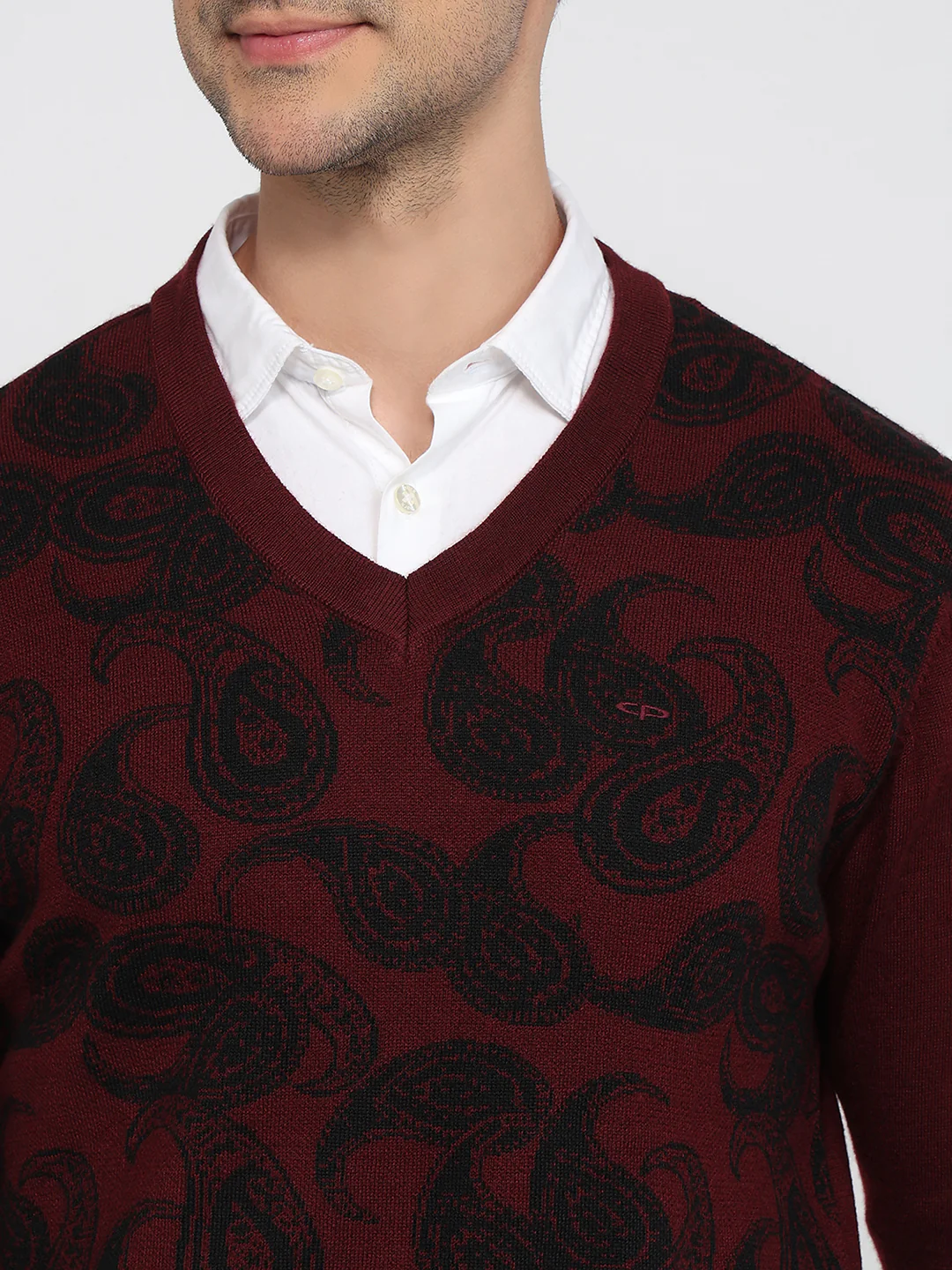 Colorplus Men Maroon Jacquard Regular Fit Wool Blend Sweatshirt - Image 6