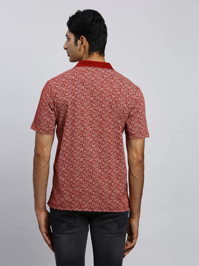 Colorplus Men Maroon Printed Classic Fit Half Sleeve Polo Neck T-Shirt - Image 4