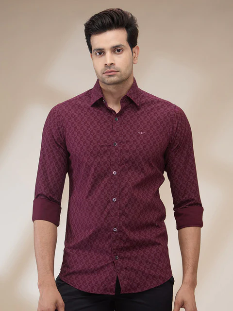 Colorplus Men Maroon Printed Slim Fit Cotton Blend Casual Shirts