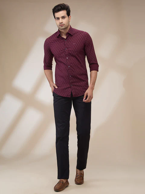 Colorplus Men Maroon Printed Slim Fit Cotton Blend Casual Shirts - Image 2