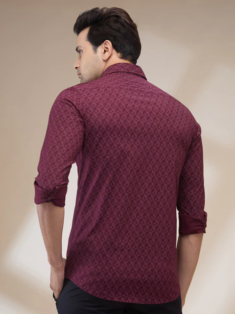 Colorplus Men Maroon Printed Slim Fit Cotton Blend Casual Shirts - Image 4