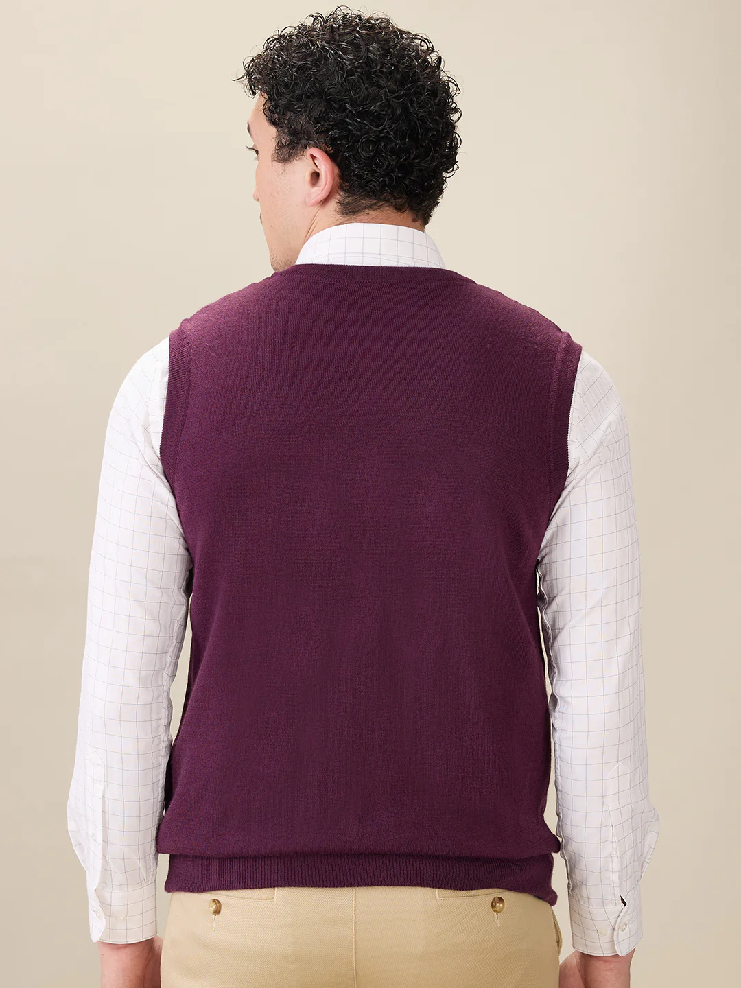 Colorplus Men Maroon Solid Regular Fit Acro Blend Sleeveless V Neck Collar Sweater - Image 4