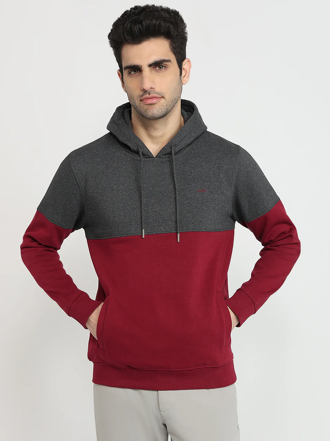 Colorplus Men Maroon Solid Regular Fit Cotton Blend Sweatshirt