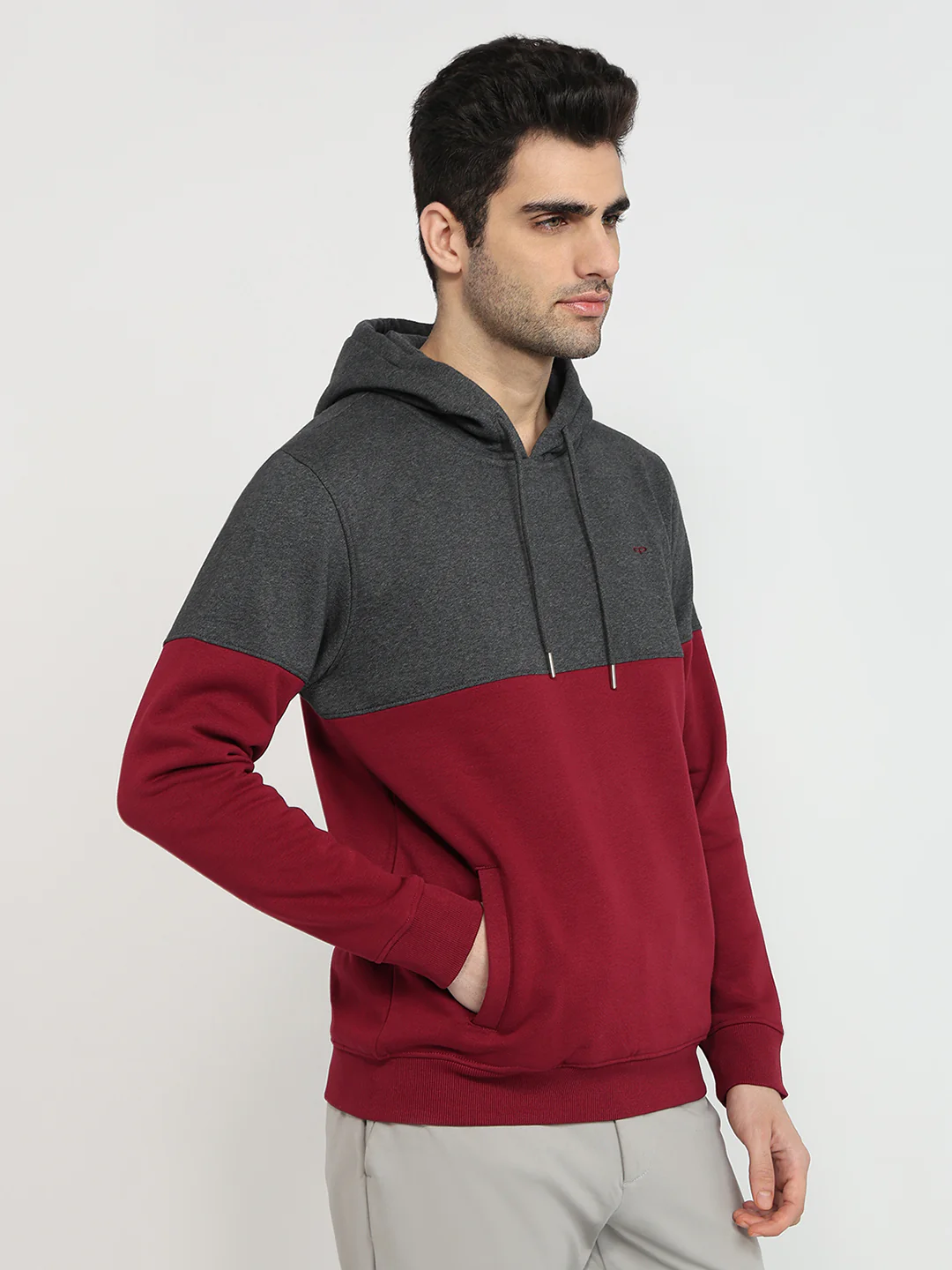 Colorplus Men Maroon Solid Regular Fit Cotton Blend Sweatshirt - Image 3